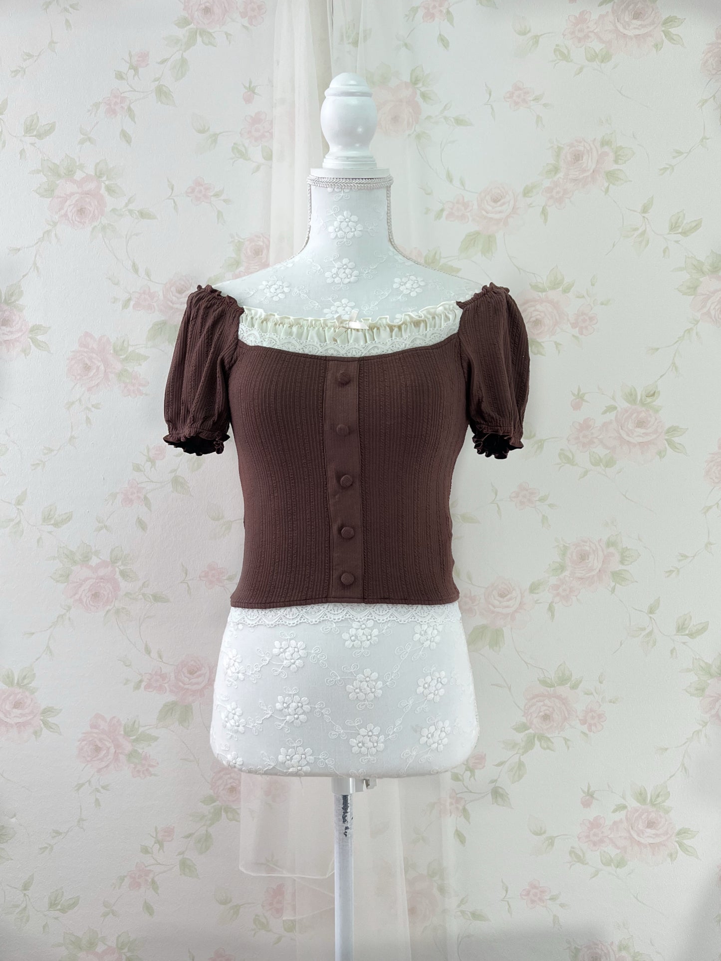 GRL Lace Shoujo Milkmaid Tops (Brown)