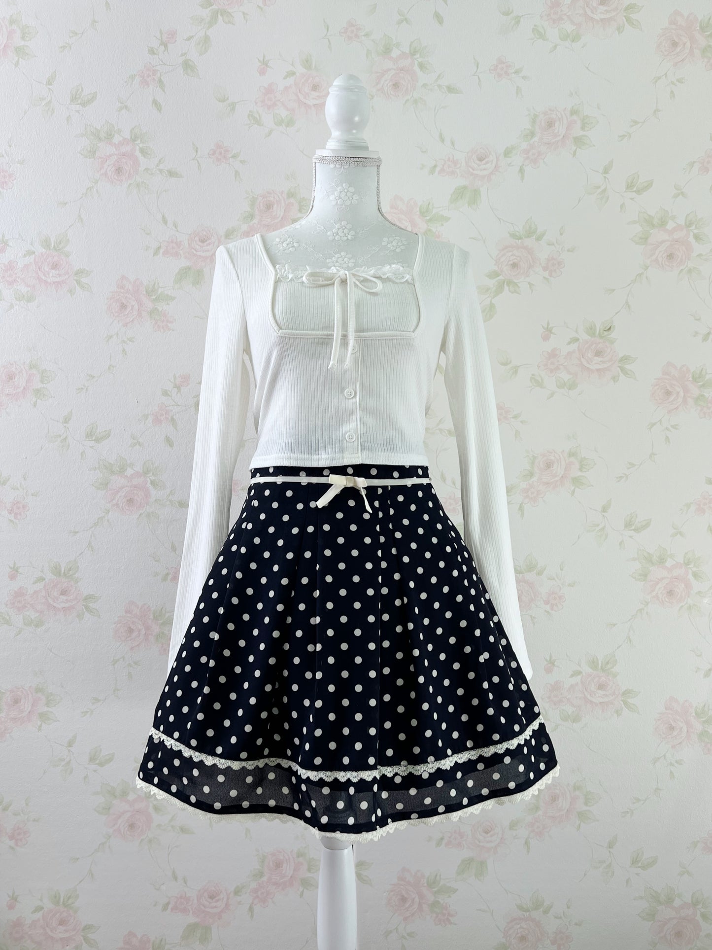 Prime Pattern Polka Dot Front Bow Skirt