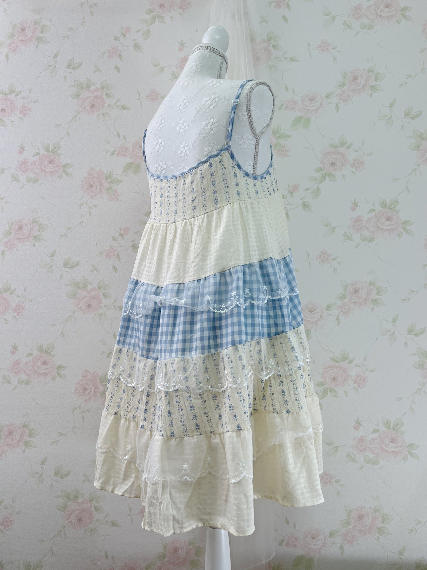 Patchwork Lace Layered Dress (Blue)