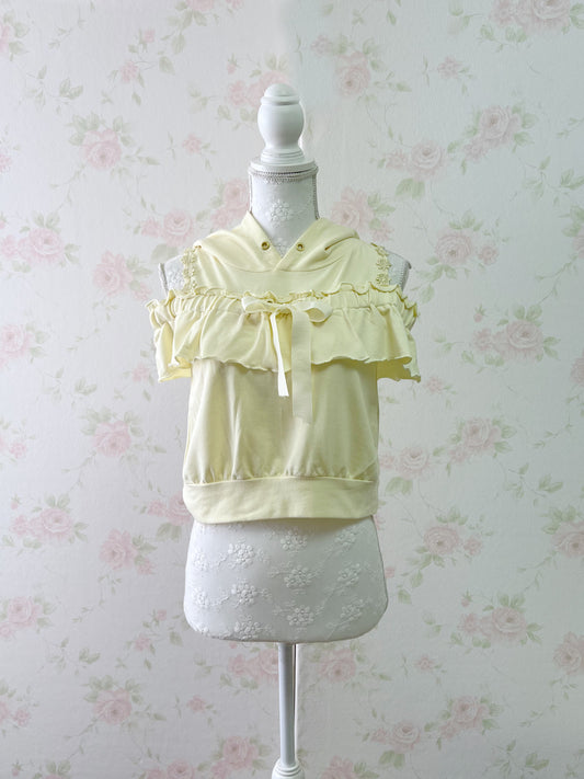 LIZ LISA Floral Lace Tulle Hoodie (Lemon yellow)