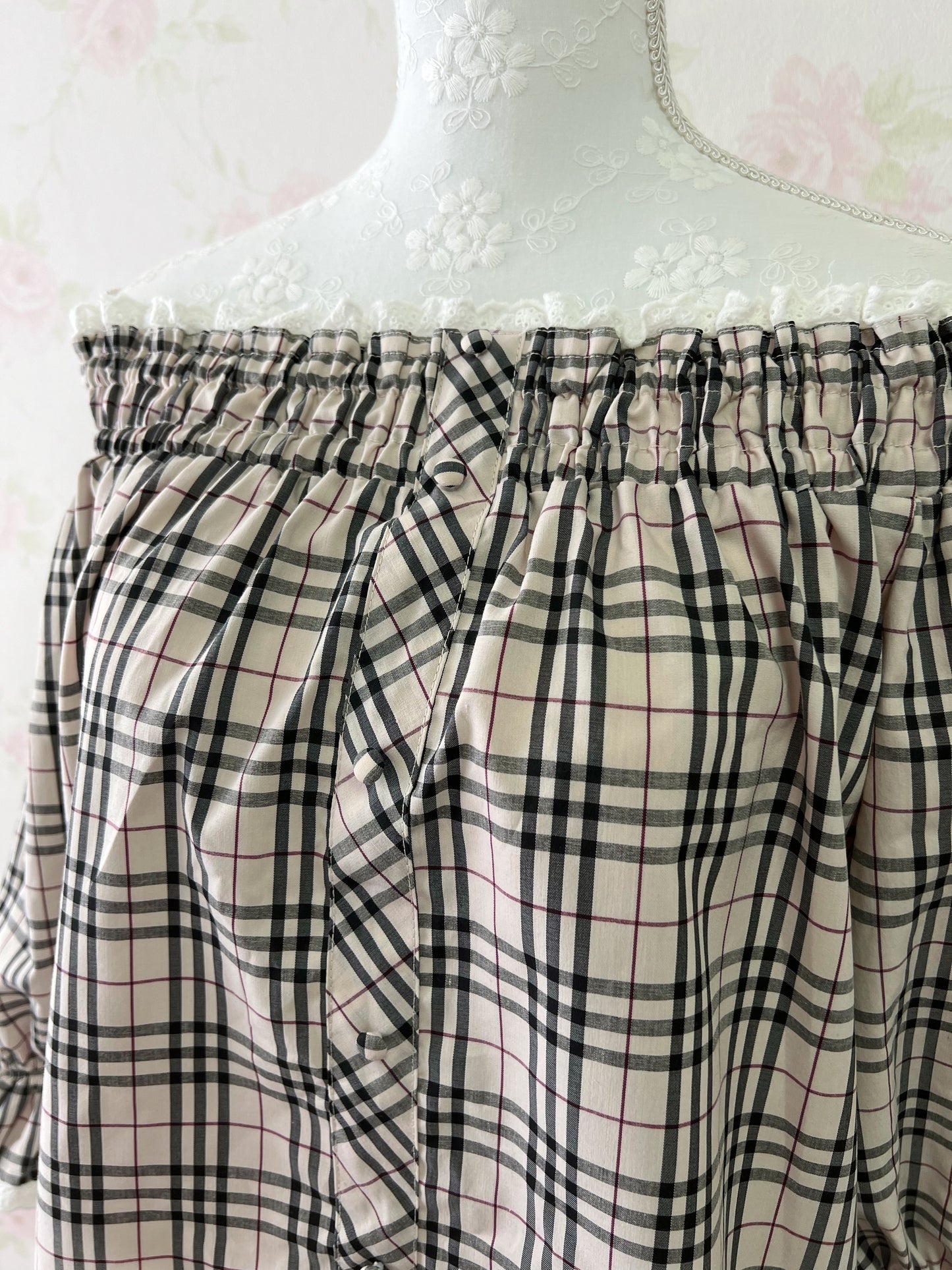 Honey Cinnamon Off Shoulder Checked Top