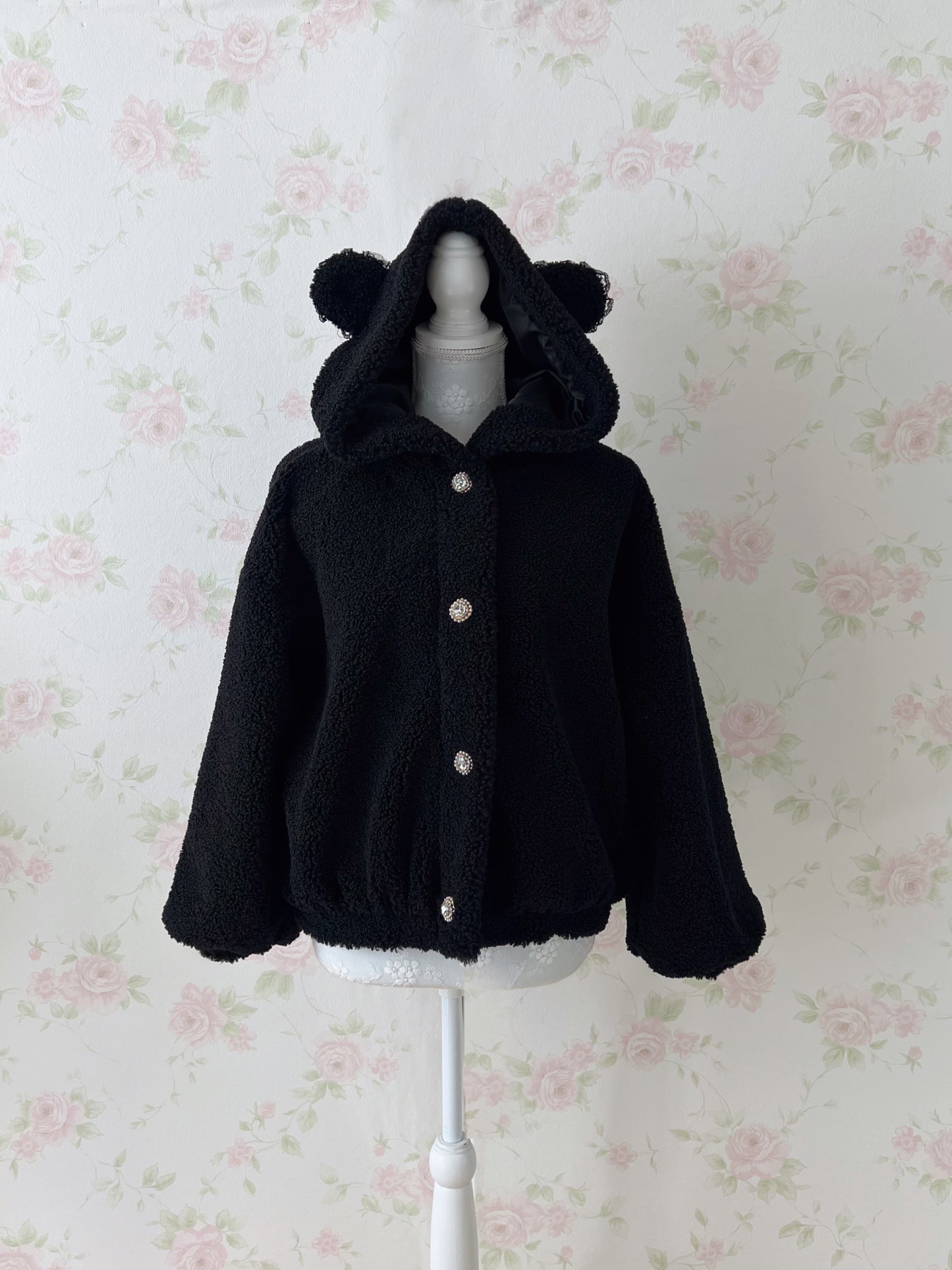 (10% OFF) ROJITA Bear Ear Boa Hoodie Jacket (Black)