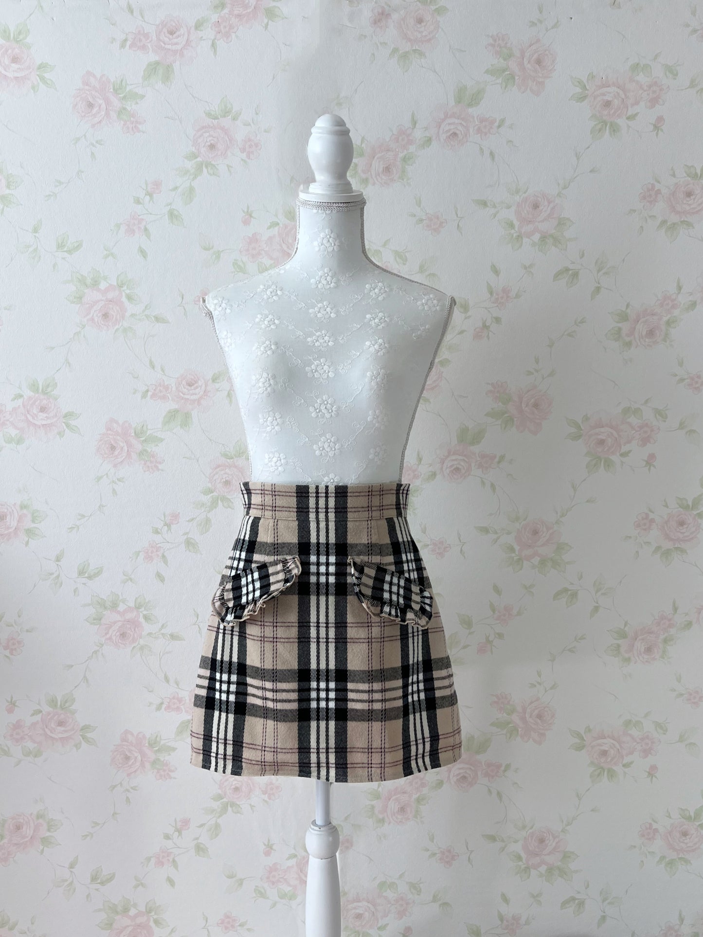 evelyn Ruffled Pocket Checked Skirt