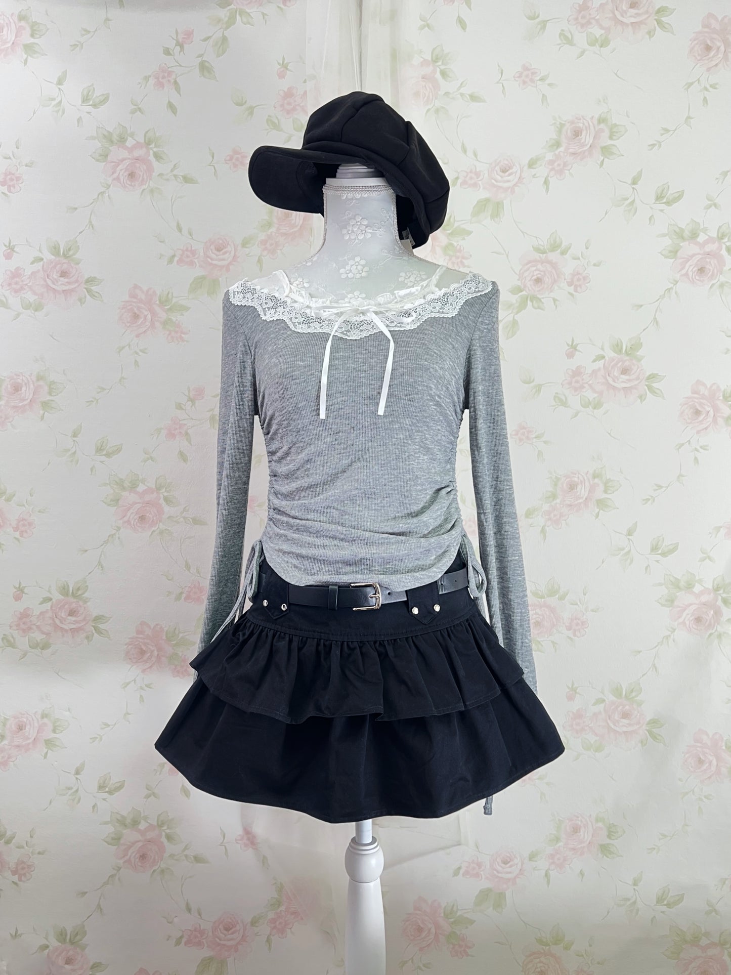 GRL Lacy Off Should Side String Top (Gray)