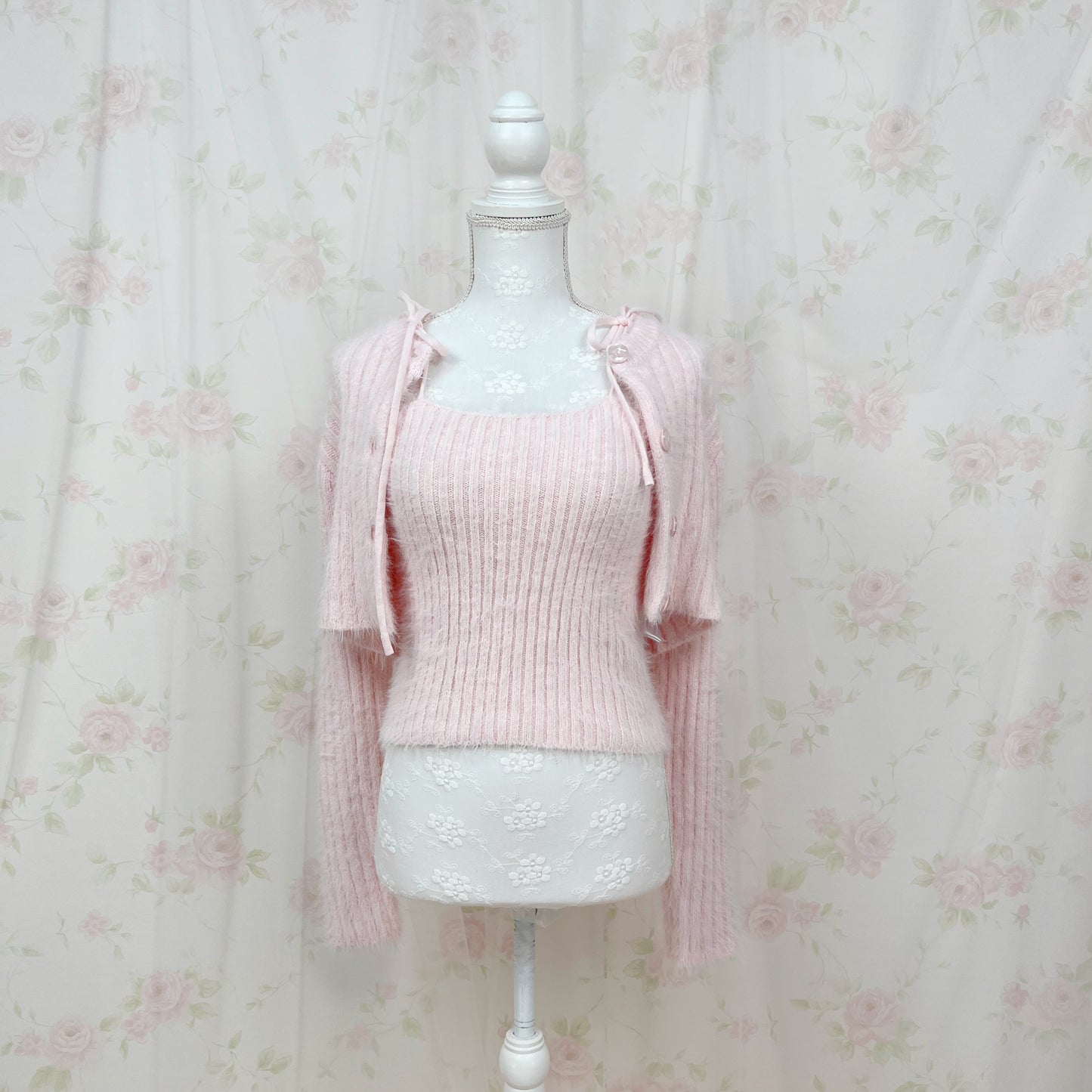 GRL Shaggy Camisole Set Cardigan (Baby Pink)