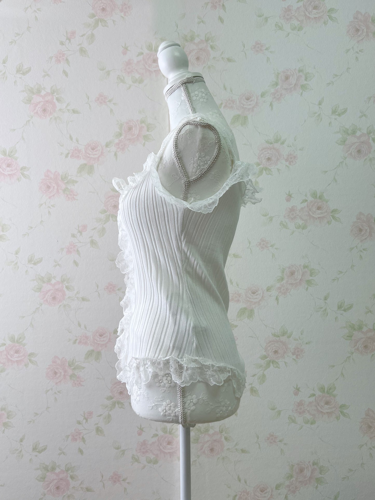 Lacy Ribbed Button Up Tank Top