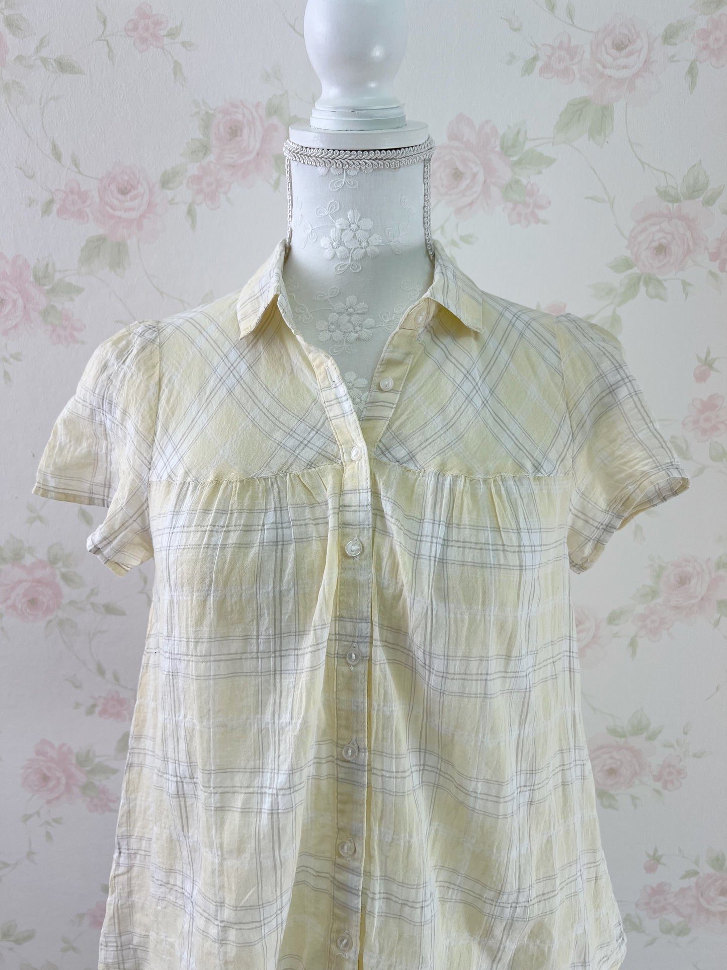 earth music&ecology Checked Cotton Shirt (Baby yellow)