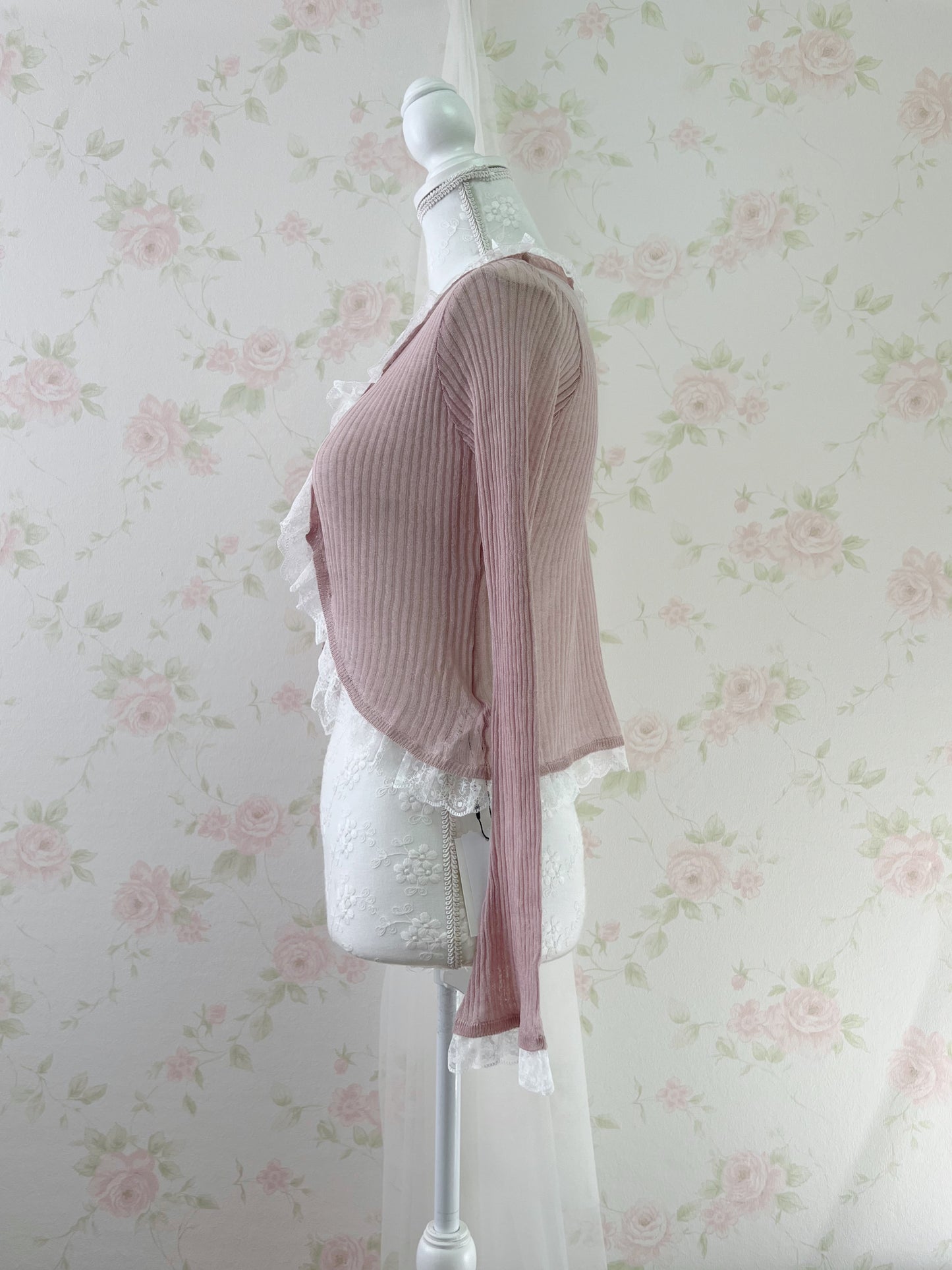 GRL Lacy Lacy Princess Sleeve Cardigan (Pink)