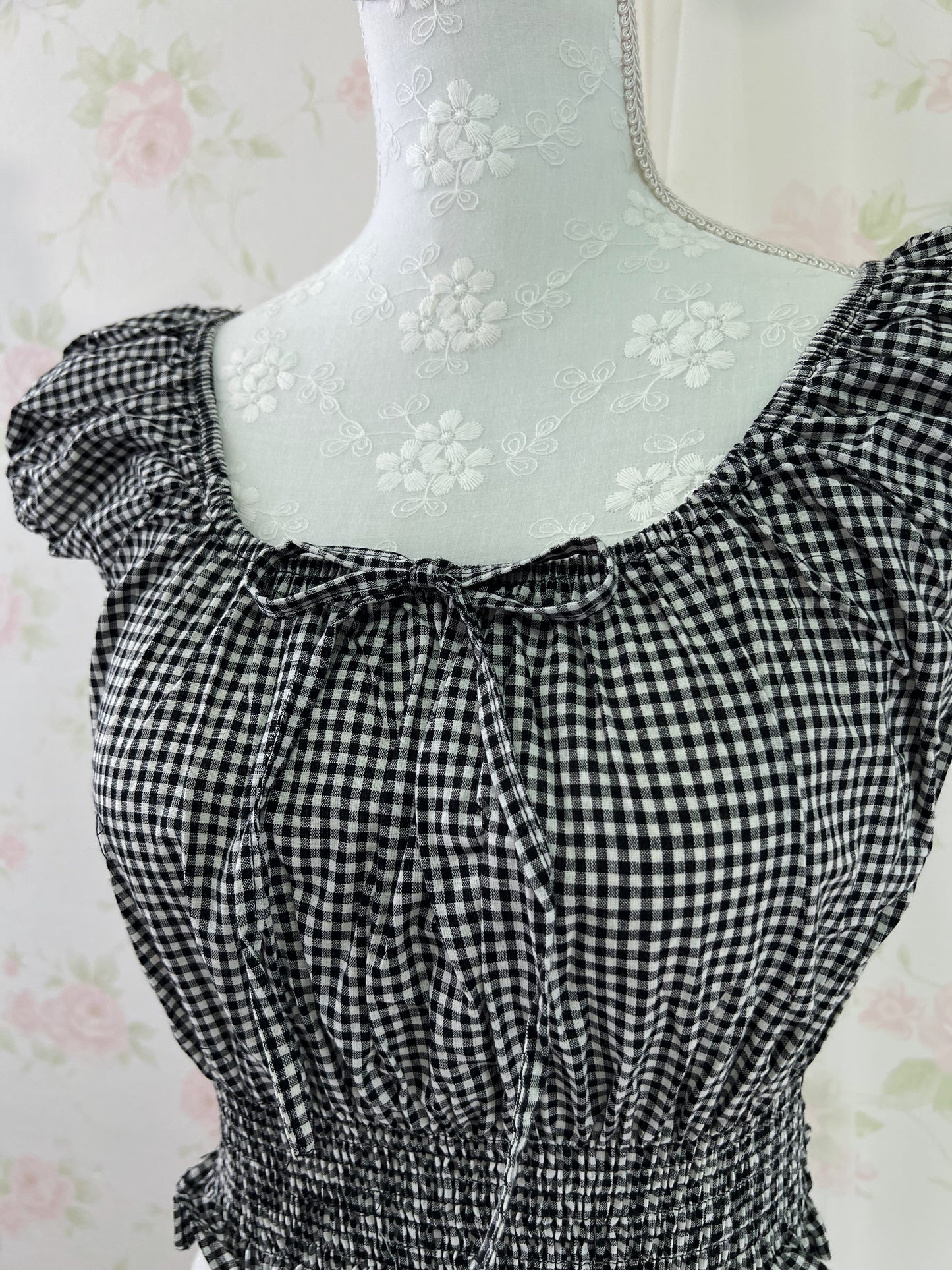 GRL 2 Way Gingham Checked Cotton Blouse (Black)