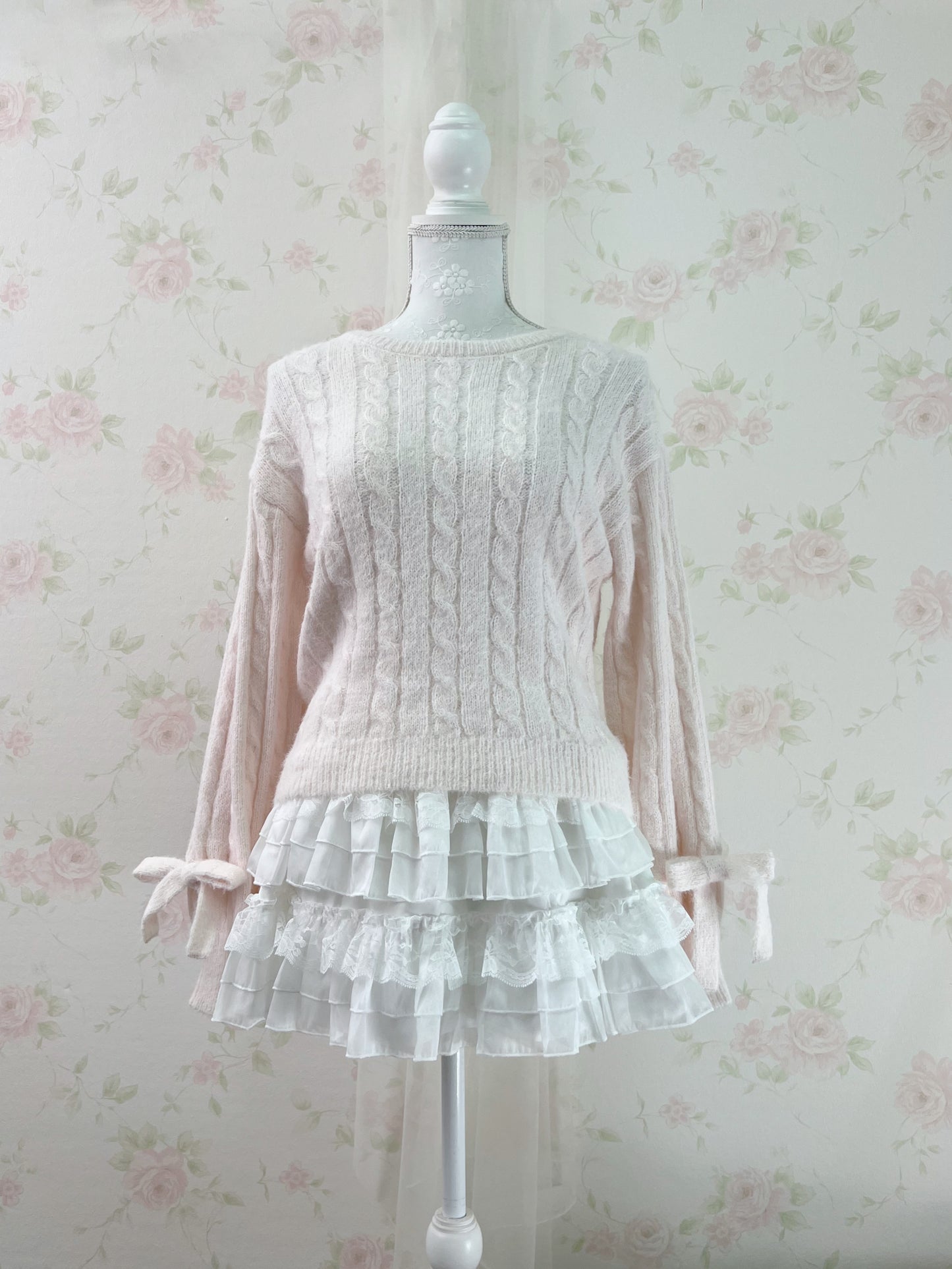 Shoujo Bow Sleeve Marshmallow Sweater (Baby Pink)