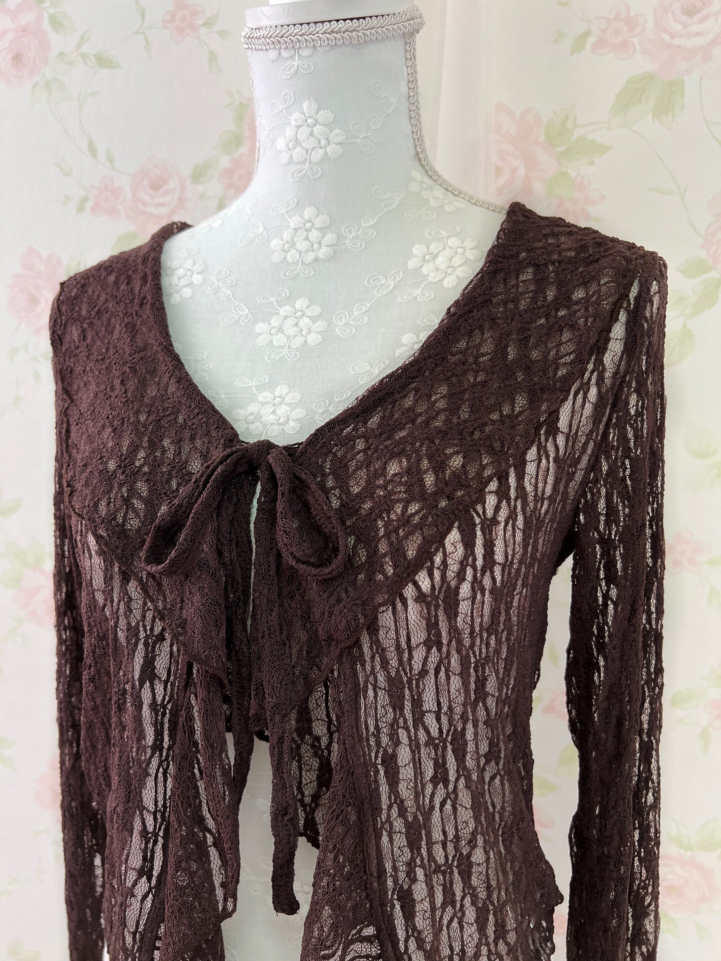 Clear Lacy Ruffled Cardigan (Brown)
