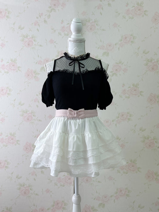 Ank Rouge Off Shoulder Tulle Top (Black)