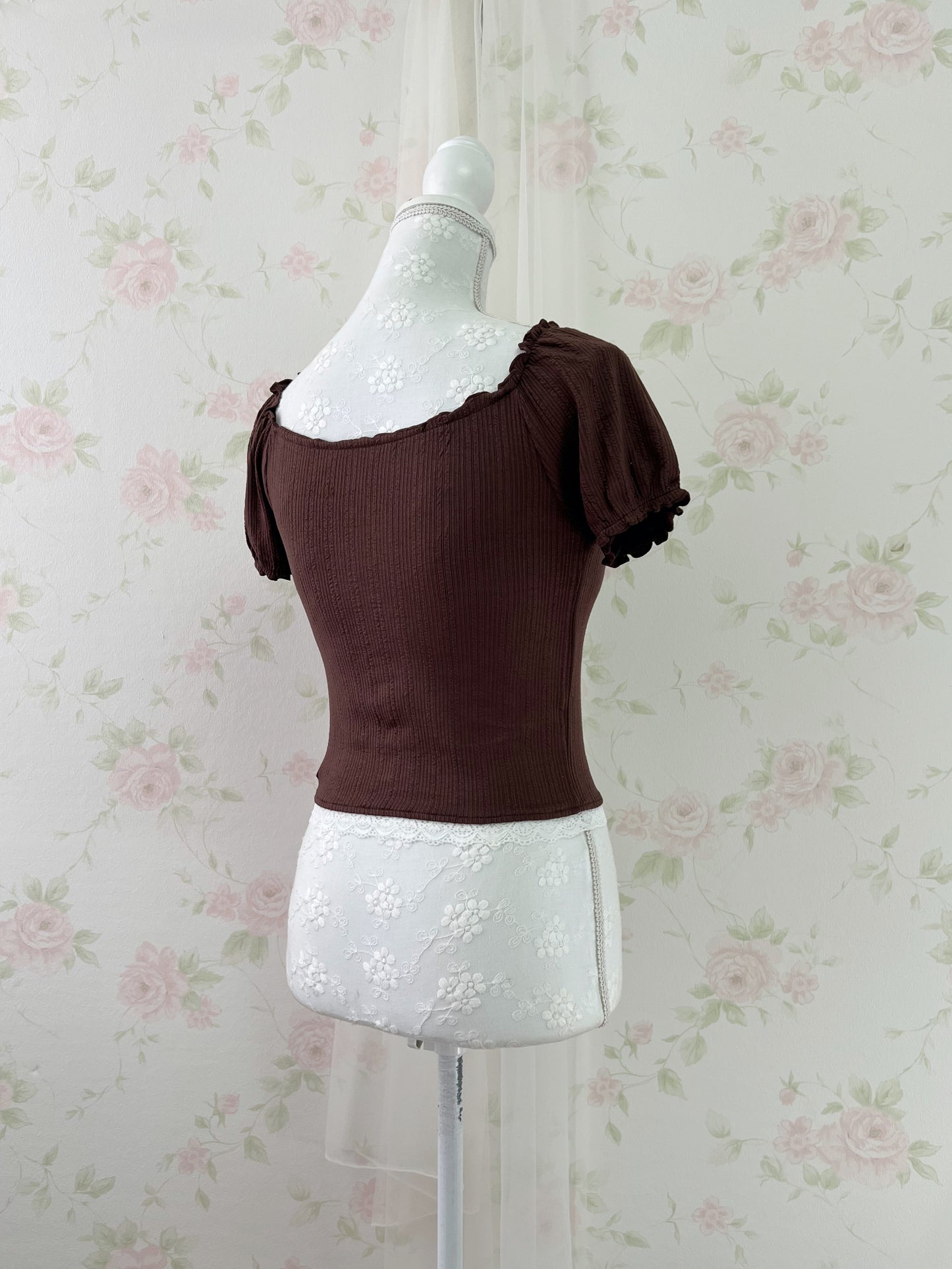 GRL Lace Shoujo Milkmaid Tops (Brown)
