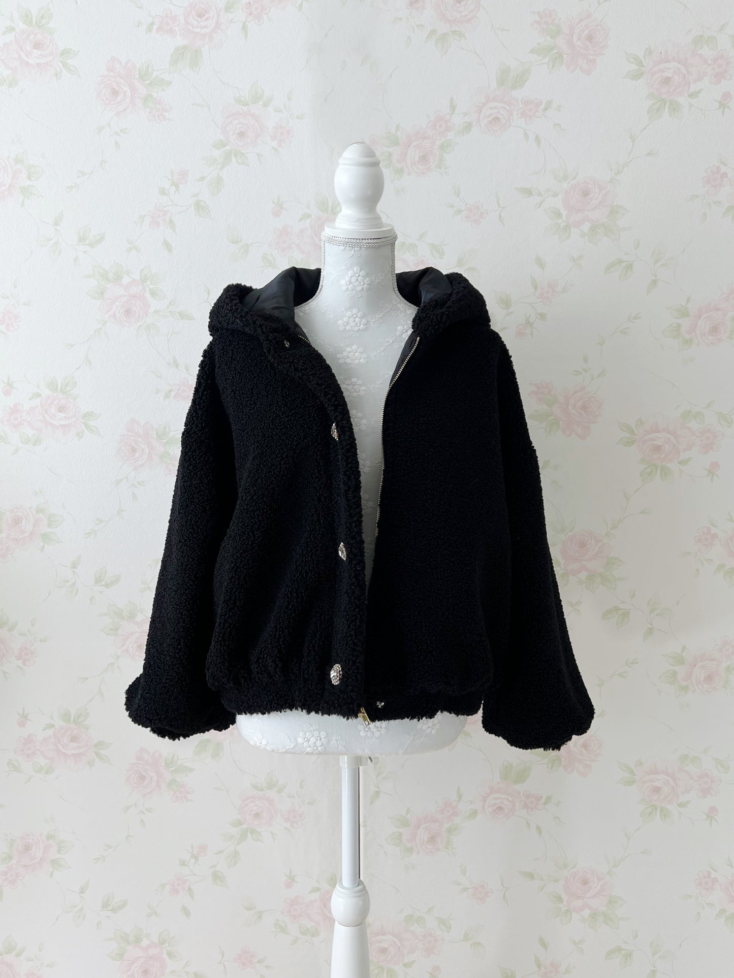 (10% OFF) ROJITA Bear Ear Boa Hoodie Jacket (Black)