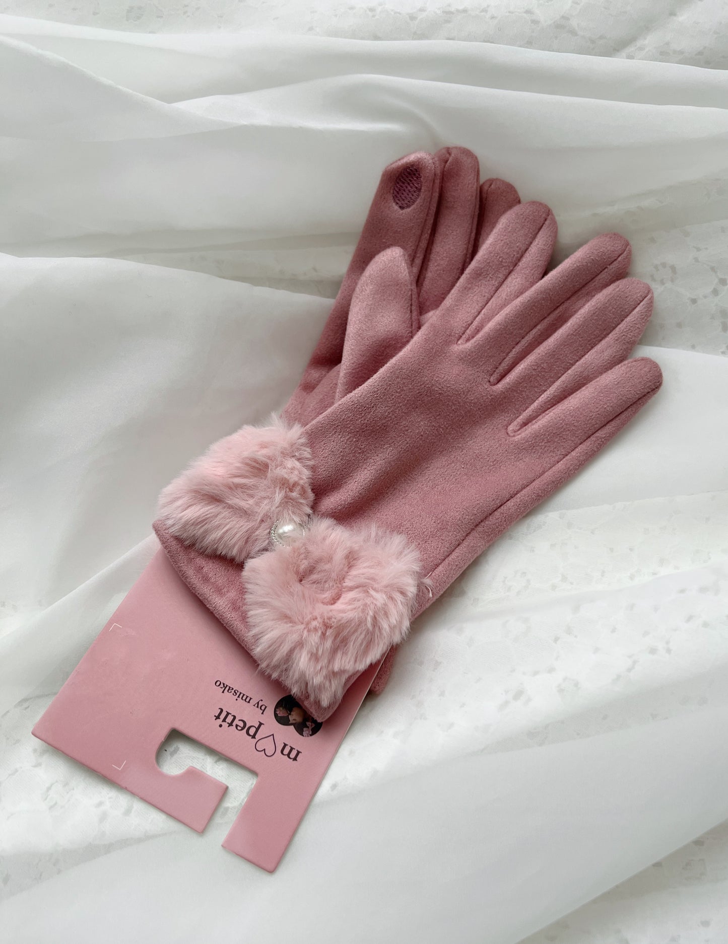 m♡petite Misako Aoki Eco Fur Ribbon Gloves