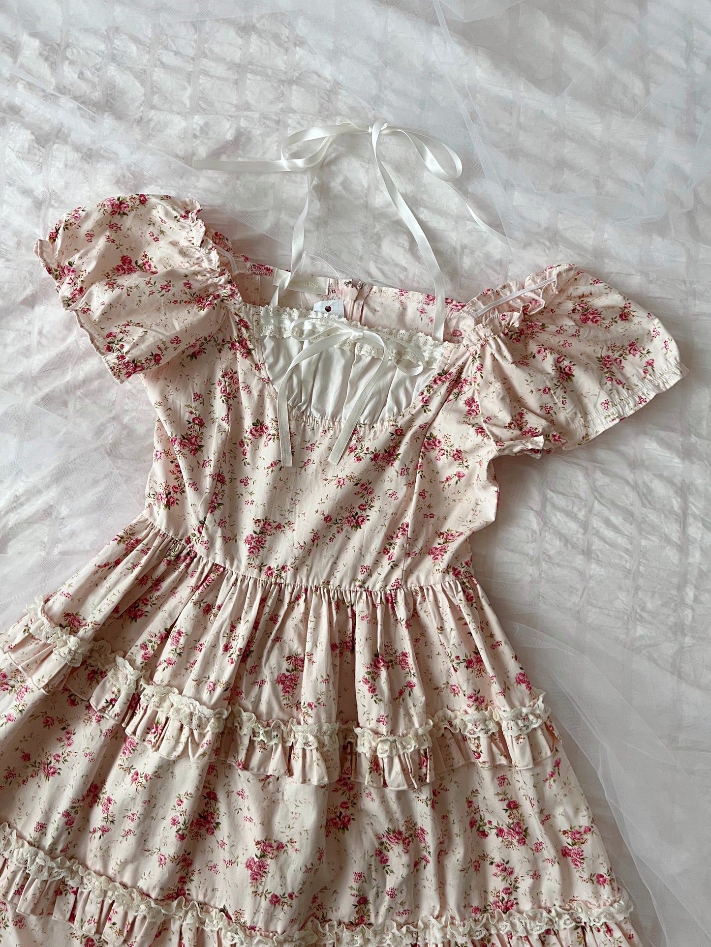 Princess Floral Cotton Halter Neck Dress