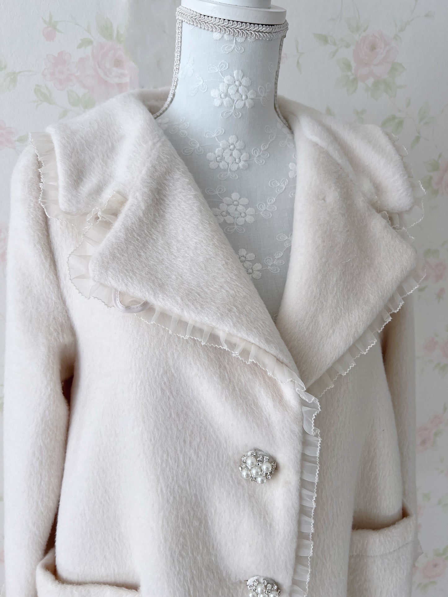 ROJITA Pearl Bijou Button Wool Mix Coat