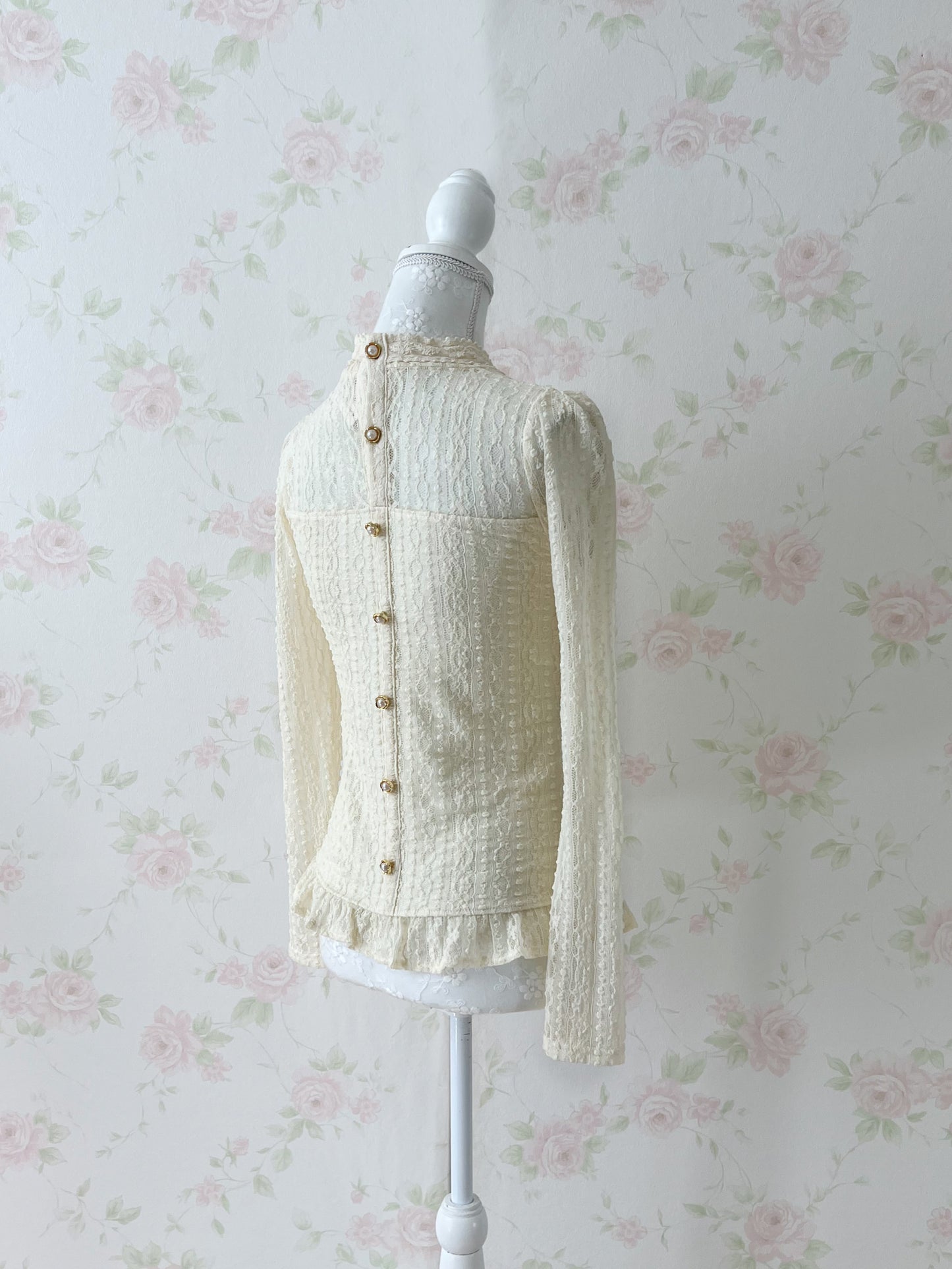 LIZ LISA Lacy Pearl Button Up Top (Ivory)