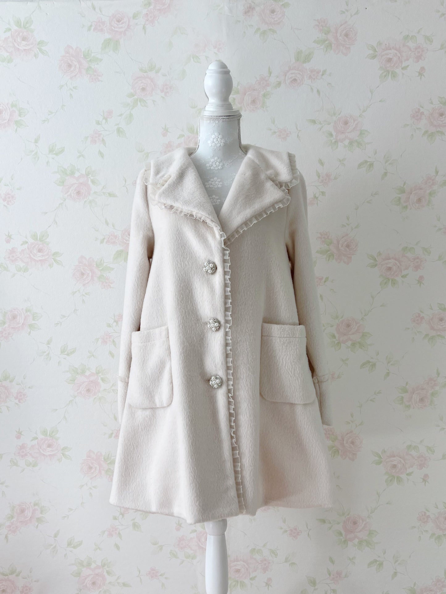 ROJITA Pearl Bijou Button Wool Mix Coat