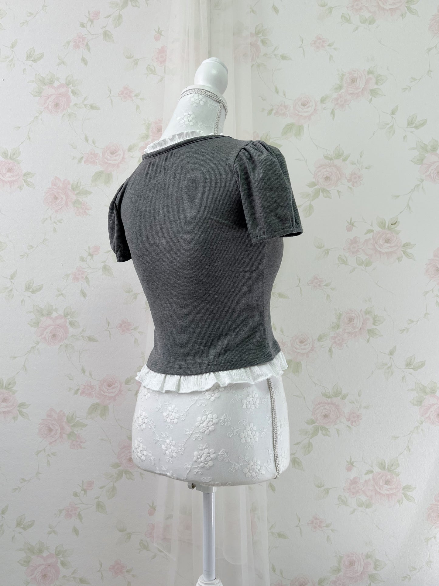 GRL Ruffled Lined Shoujo Top (Gray)