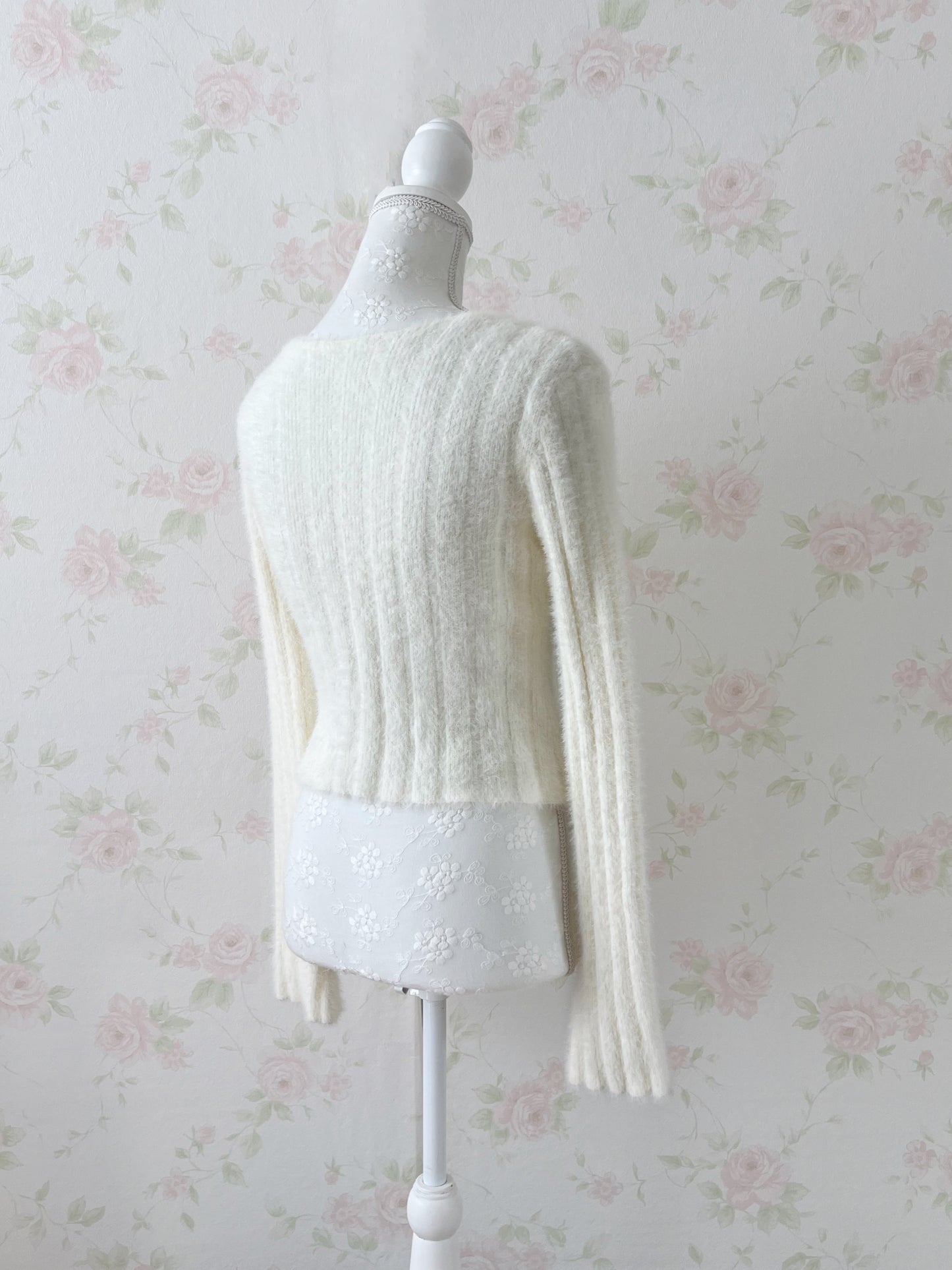 GRL Shaggy Square Neck Knit Top (White)