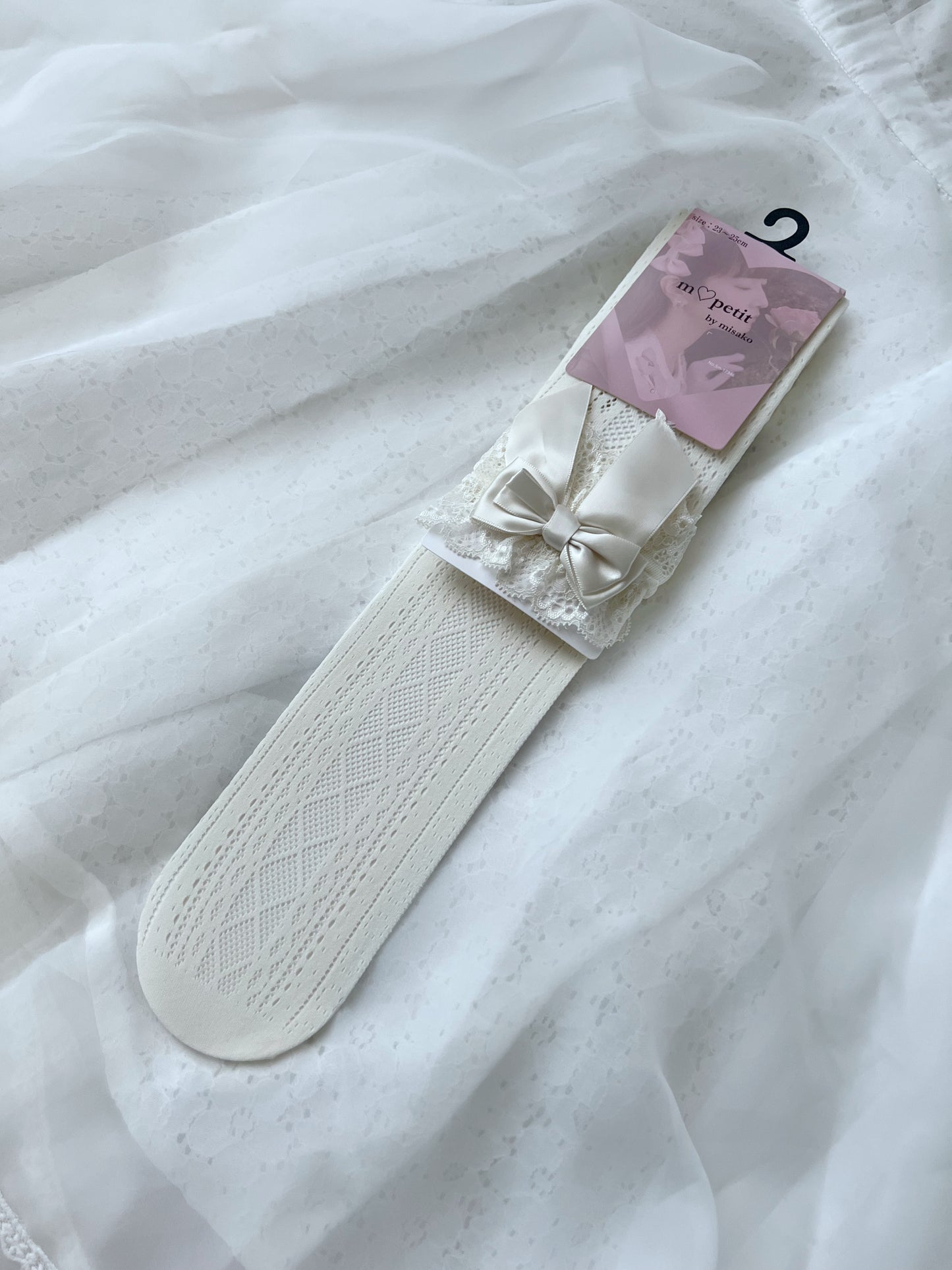 m♡petite Satin Bow Lacy Over Knee Socks