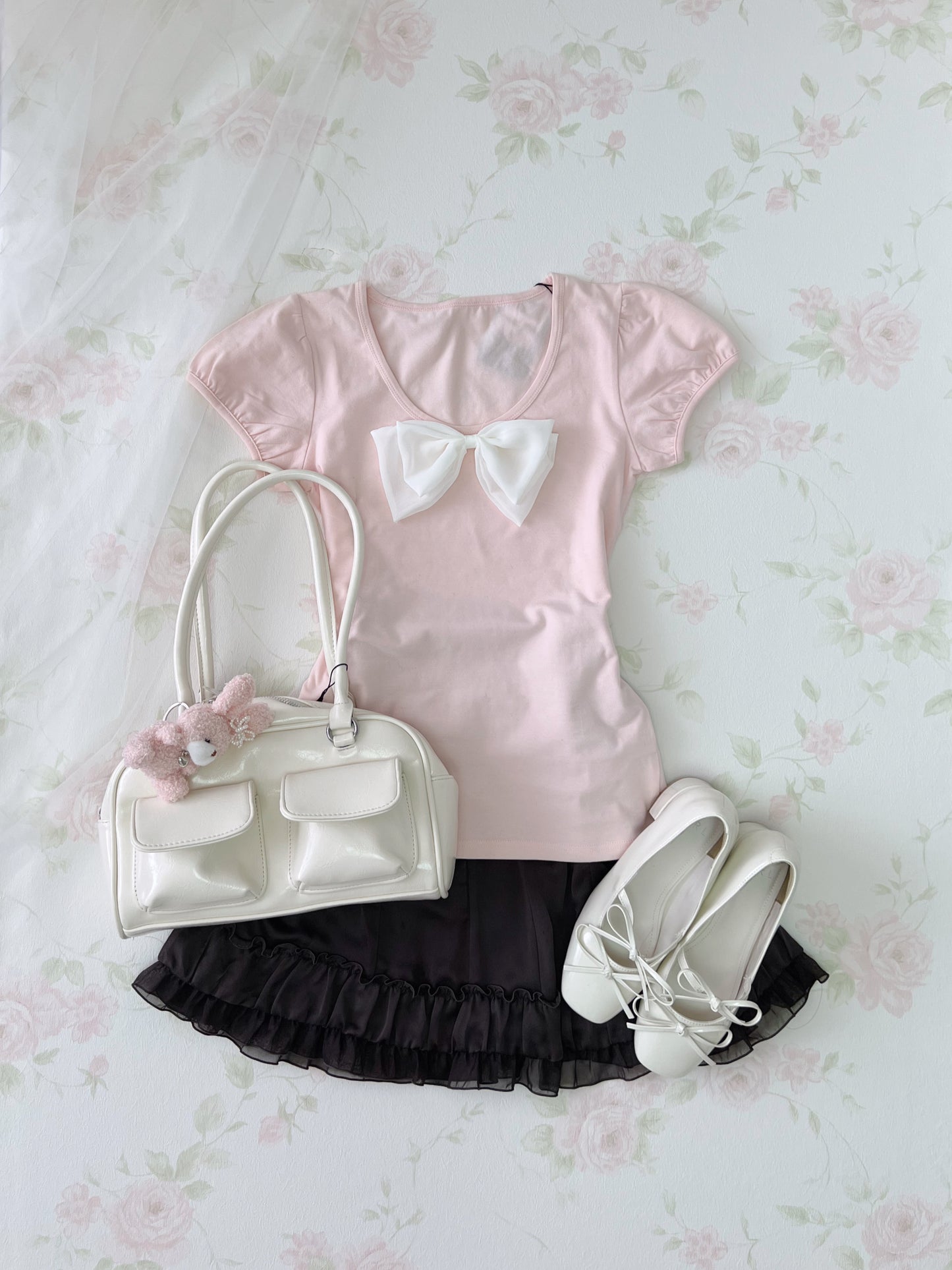Puff Sleeved Cotton T-Shirt (Pink)