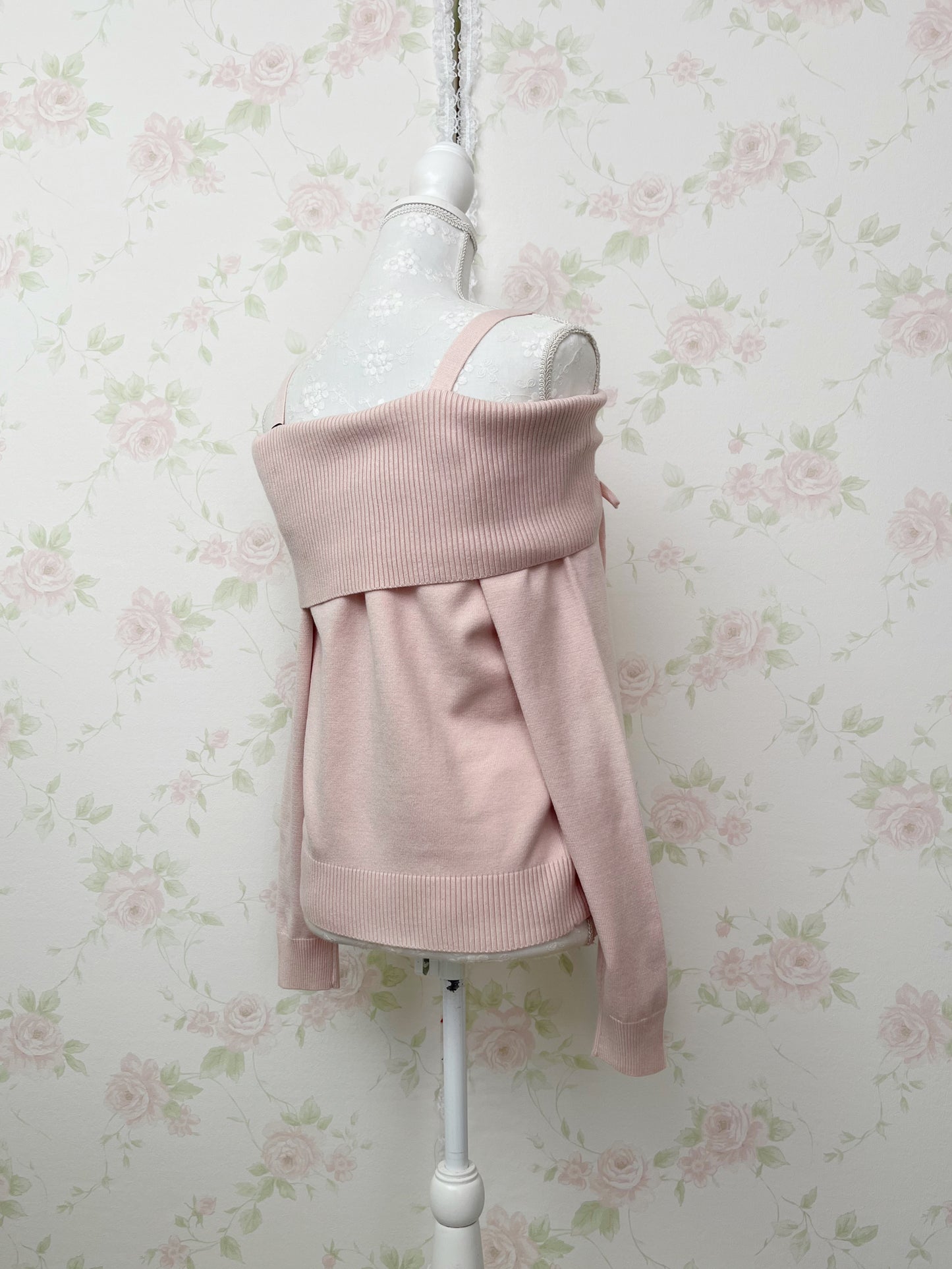 Side String Off Shoulder Shoujo Knit Top (Pink)