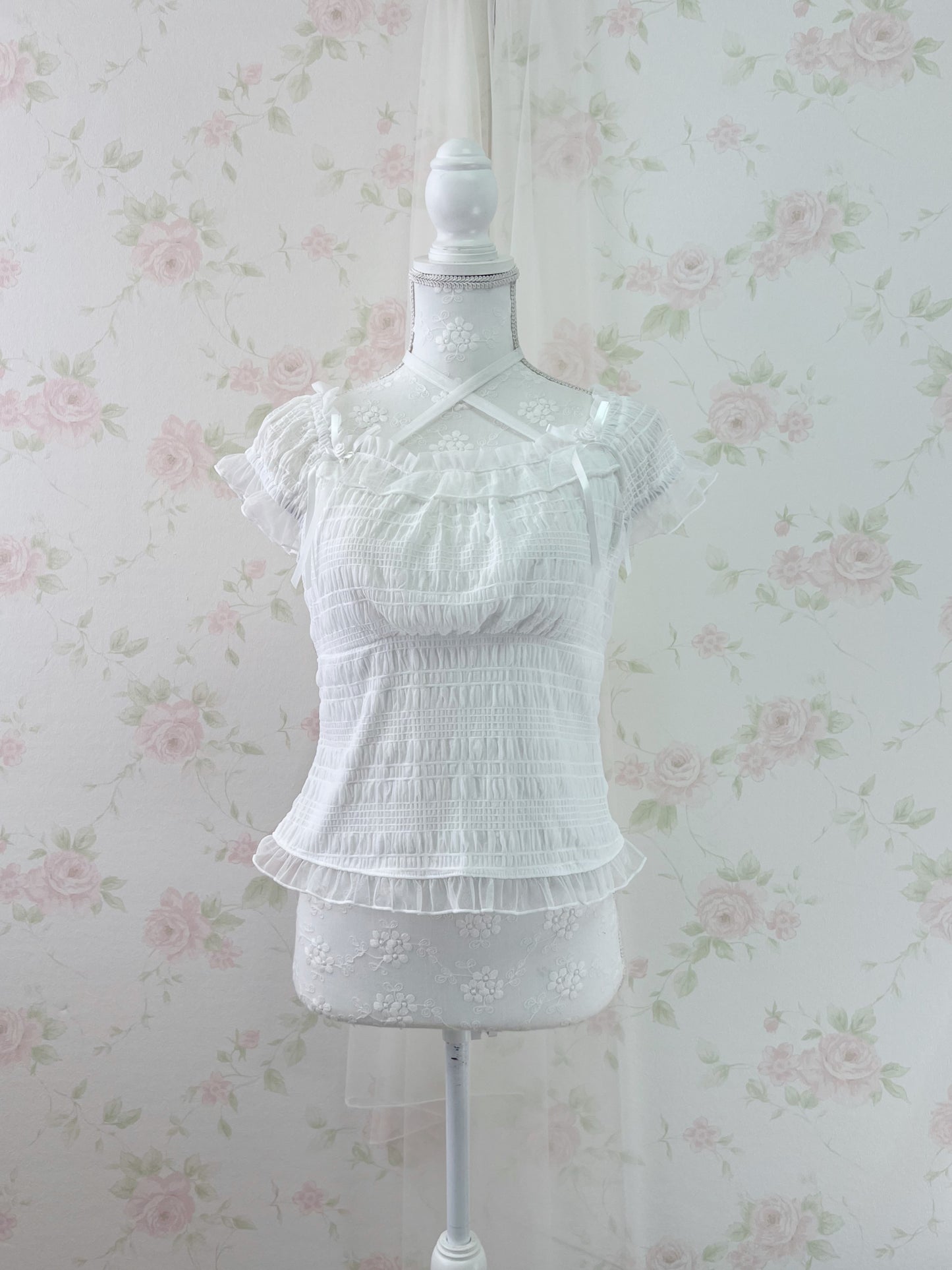 axes femme Side Ribbon Cross String Top (White)