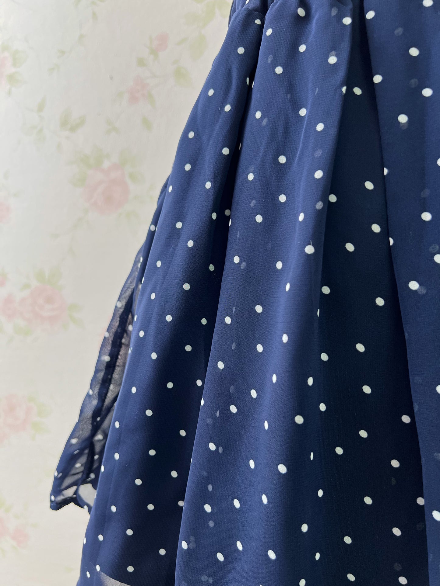 Honey’s Polka Dot Chiffon Dolly Skirt (Navy)