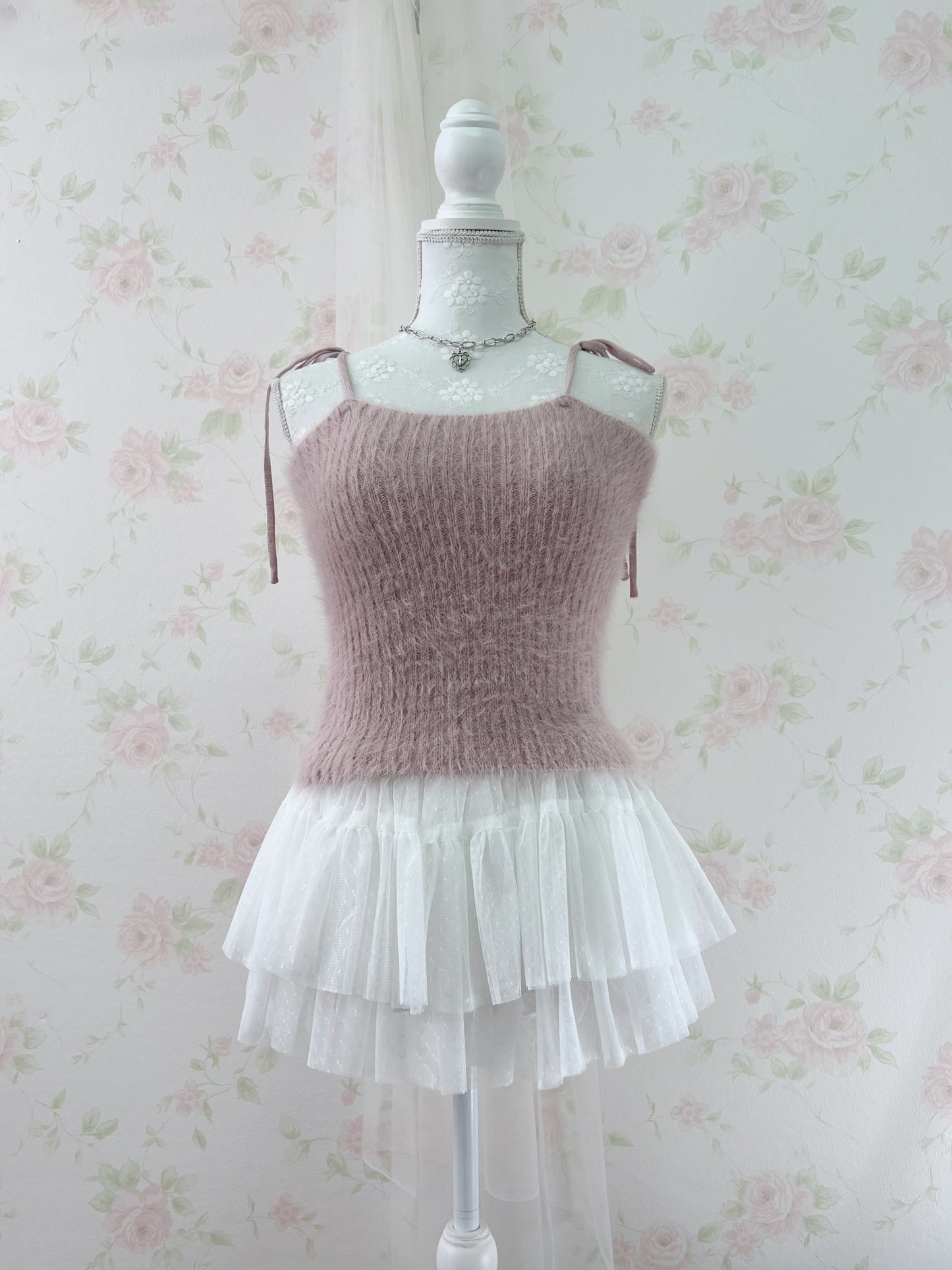 GRL Shaggy Camisole Set Cardigan (Pink)