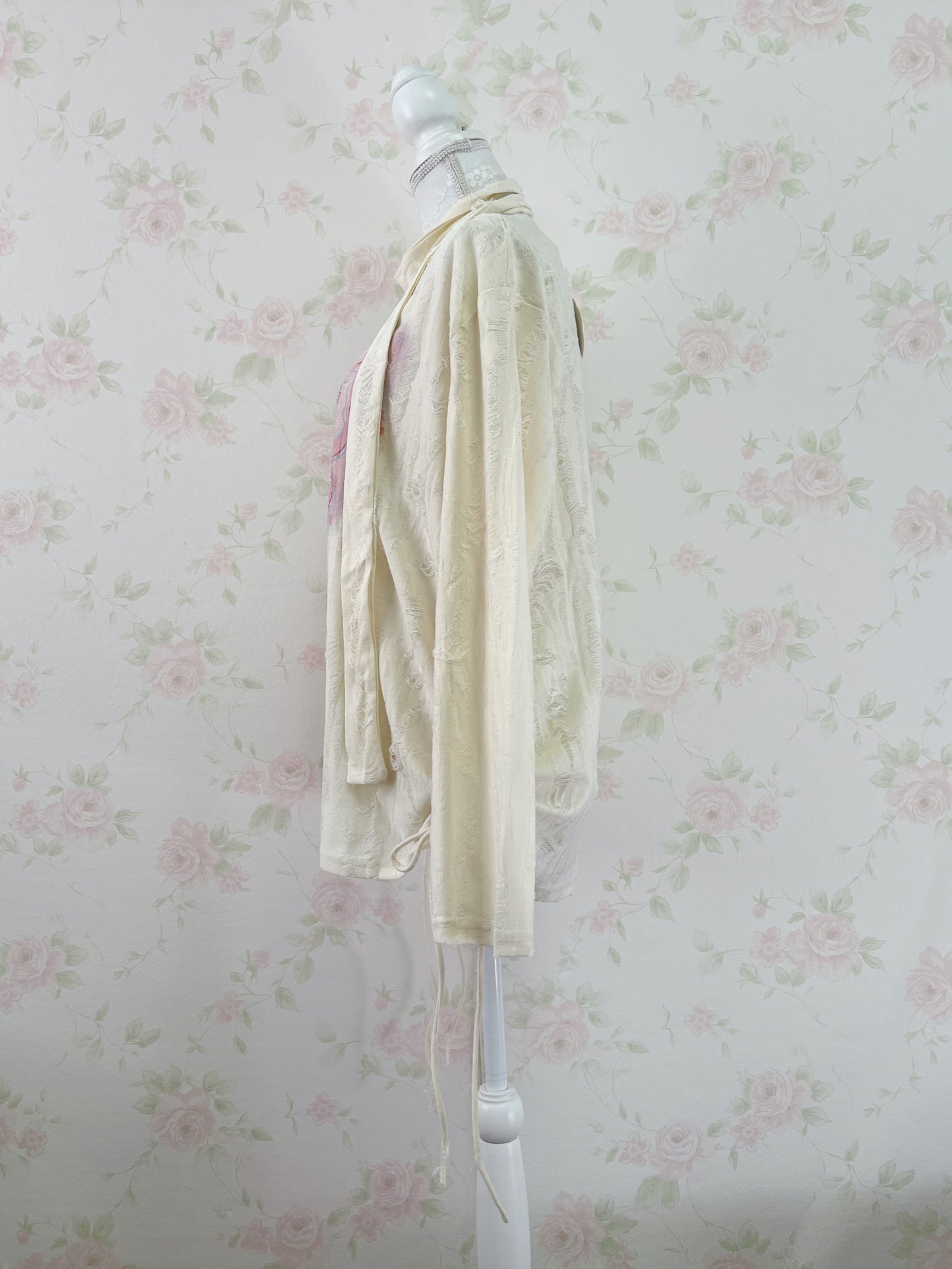 Butterfly Printed Damaged Long Sleeved Top