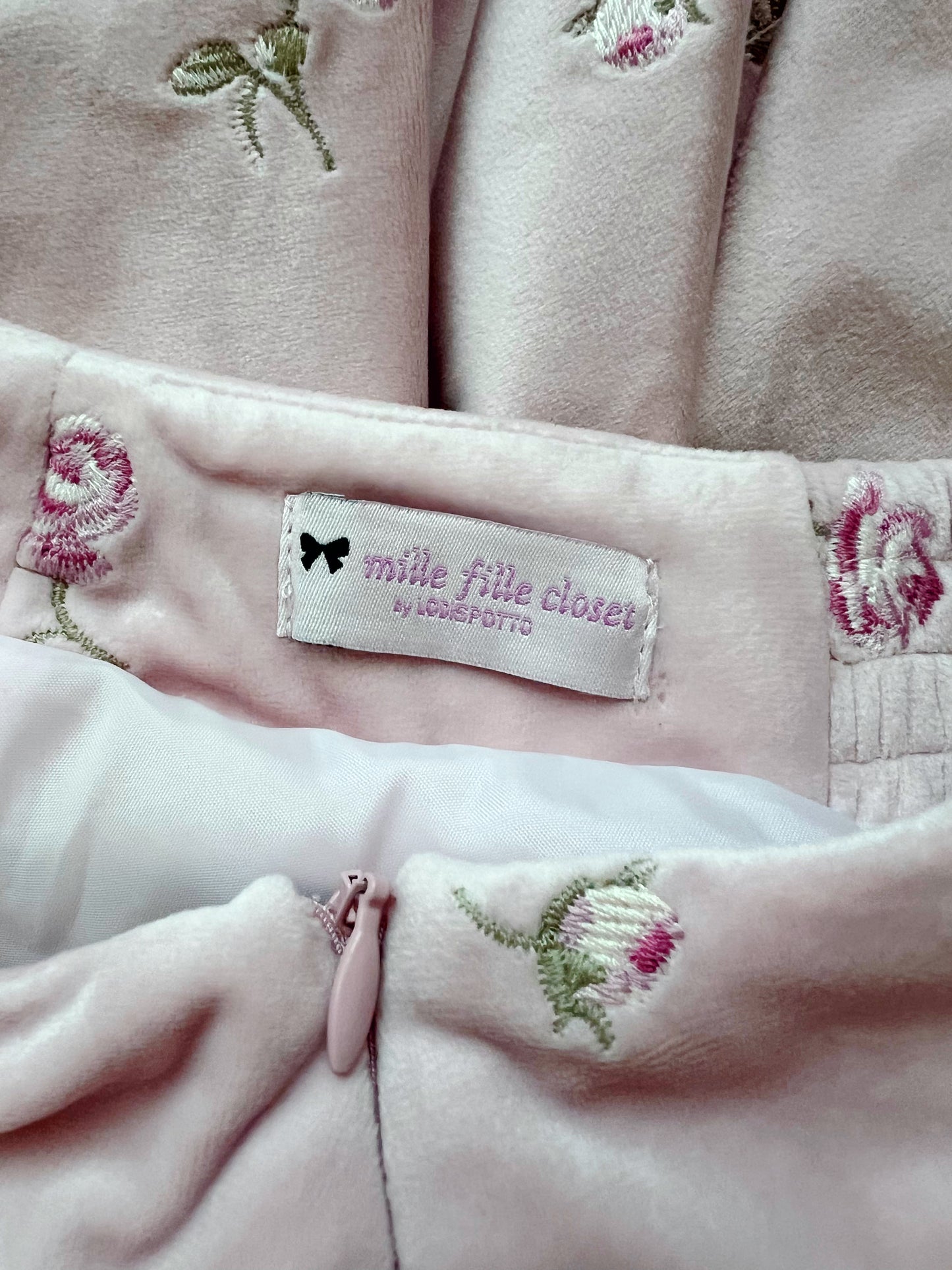 mille fille closet by LODISPOTTO Velvet Petite Rose Embroidery Skirt