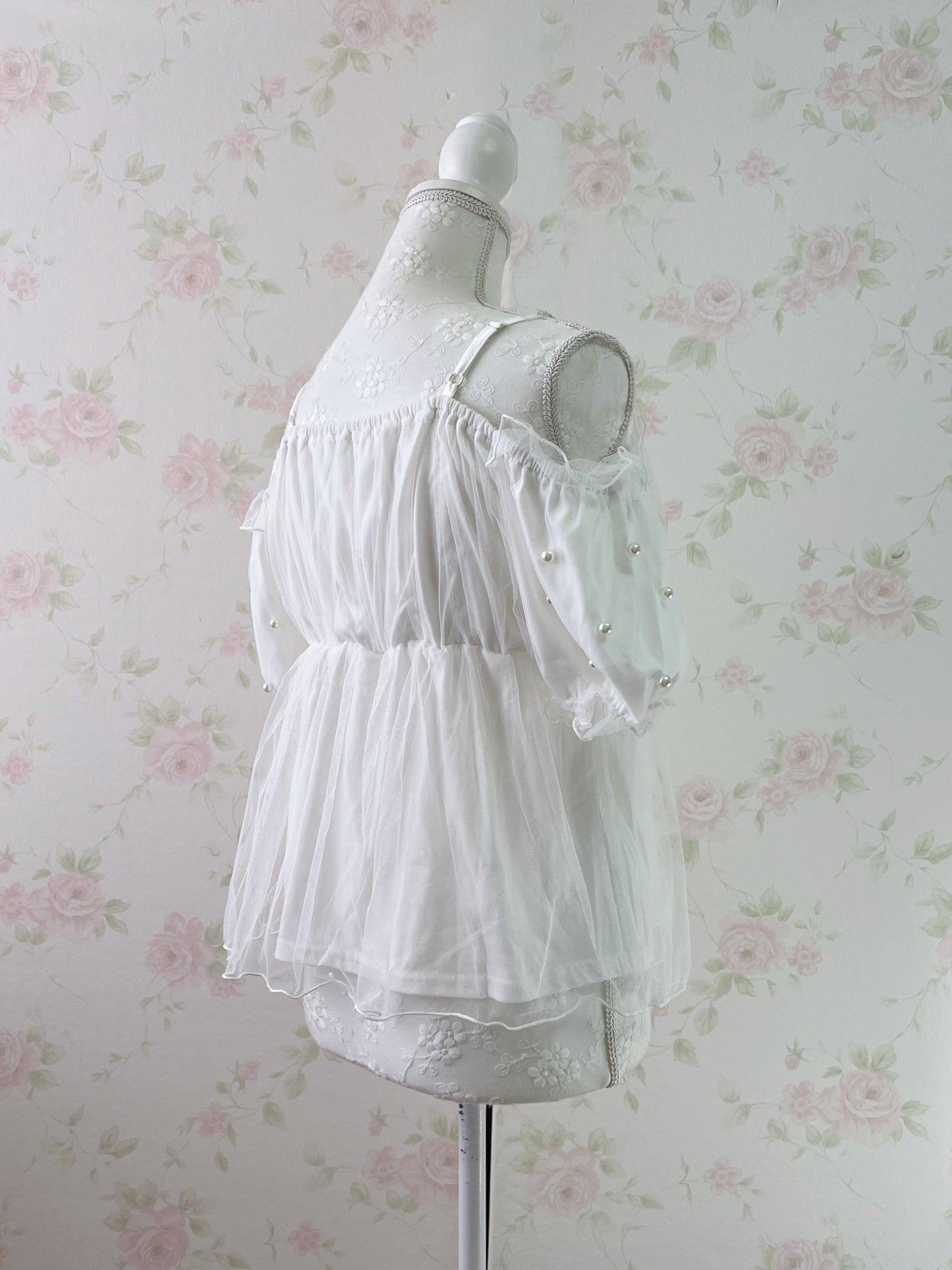 Ank Rouge Crystal Strap Chiffon Top (White)