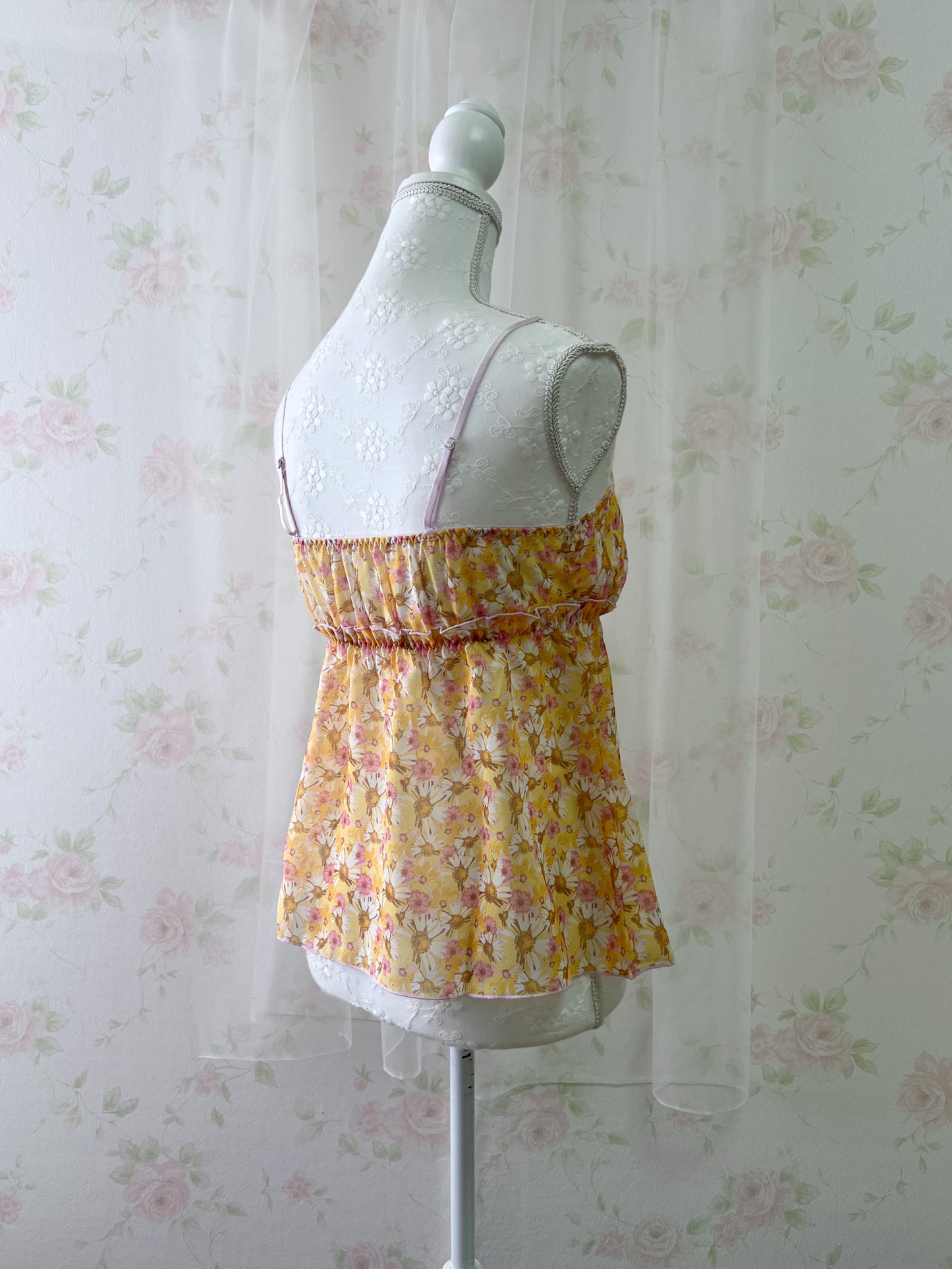 Floral Girly Lace Chiffon Camisole (Yellow)