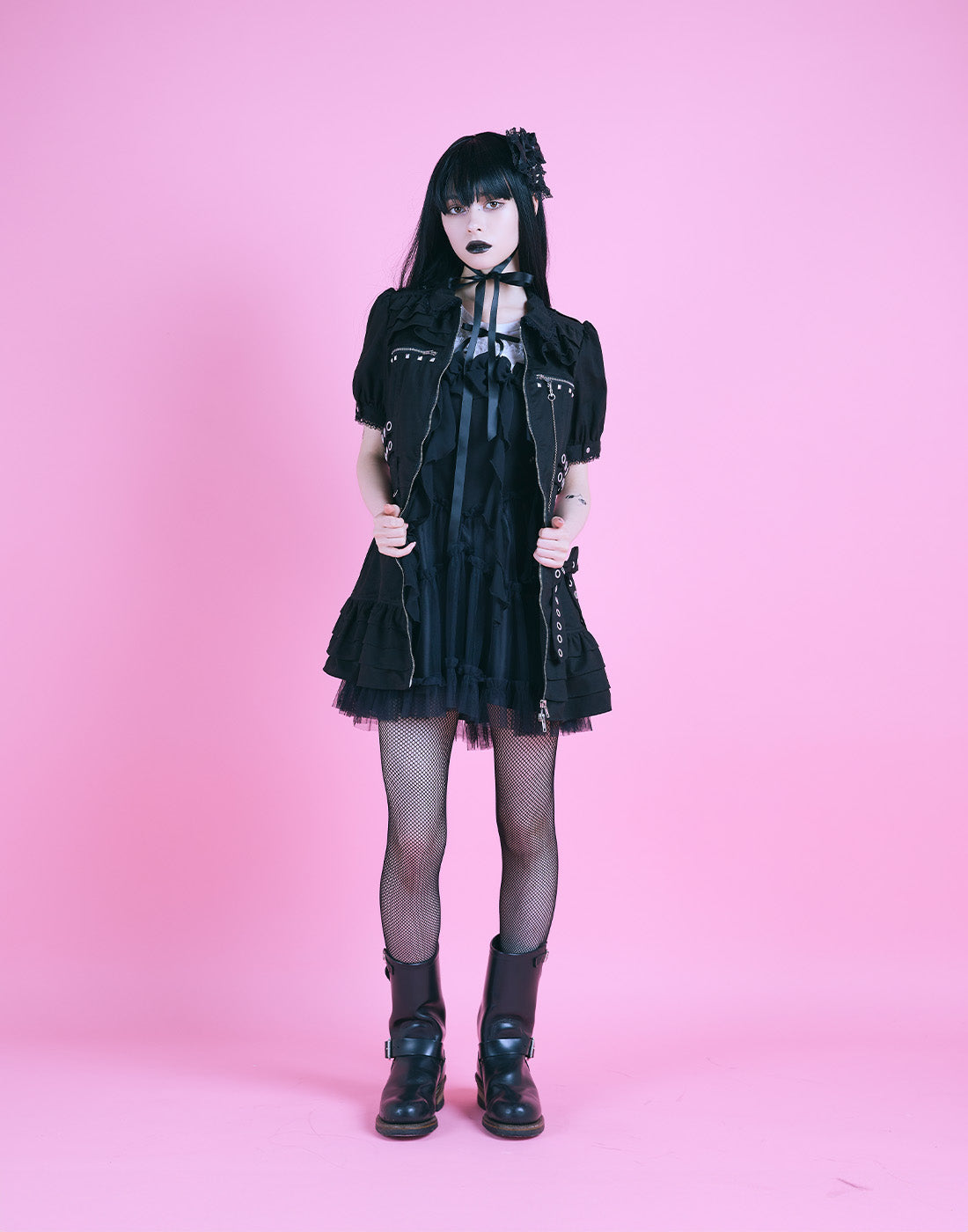 AVENCHUMU Front zip studded belt mini one piece