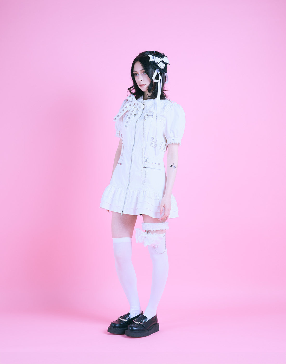 AVENCHUMU Front zip studded belt mini one piece