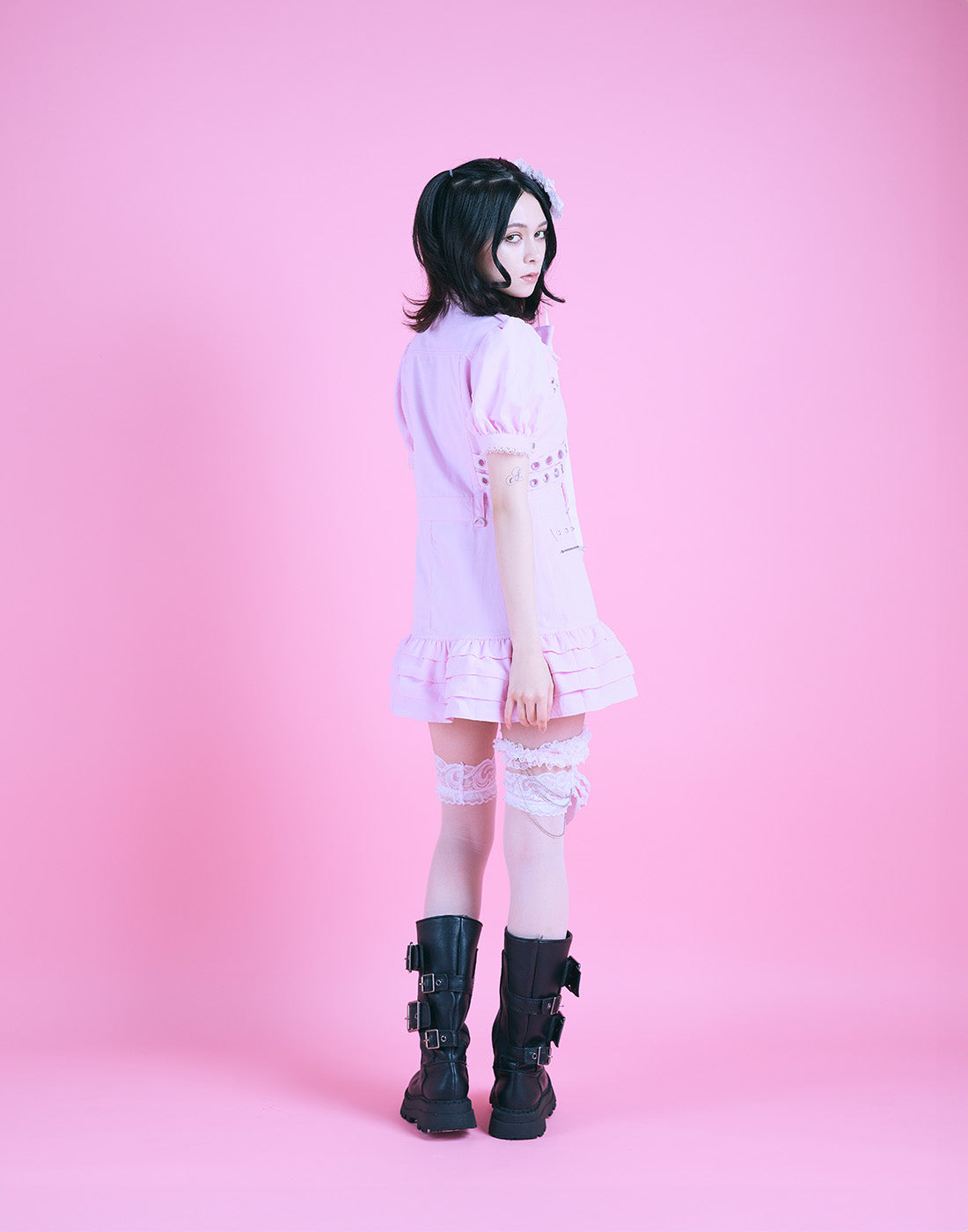 AVENCHUMU Front zip studded belt mini one piece