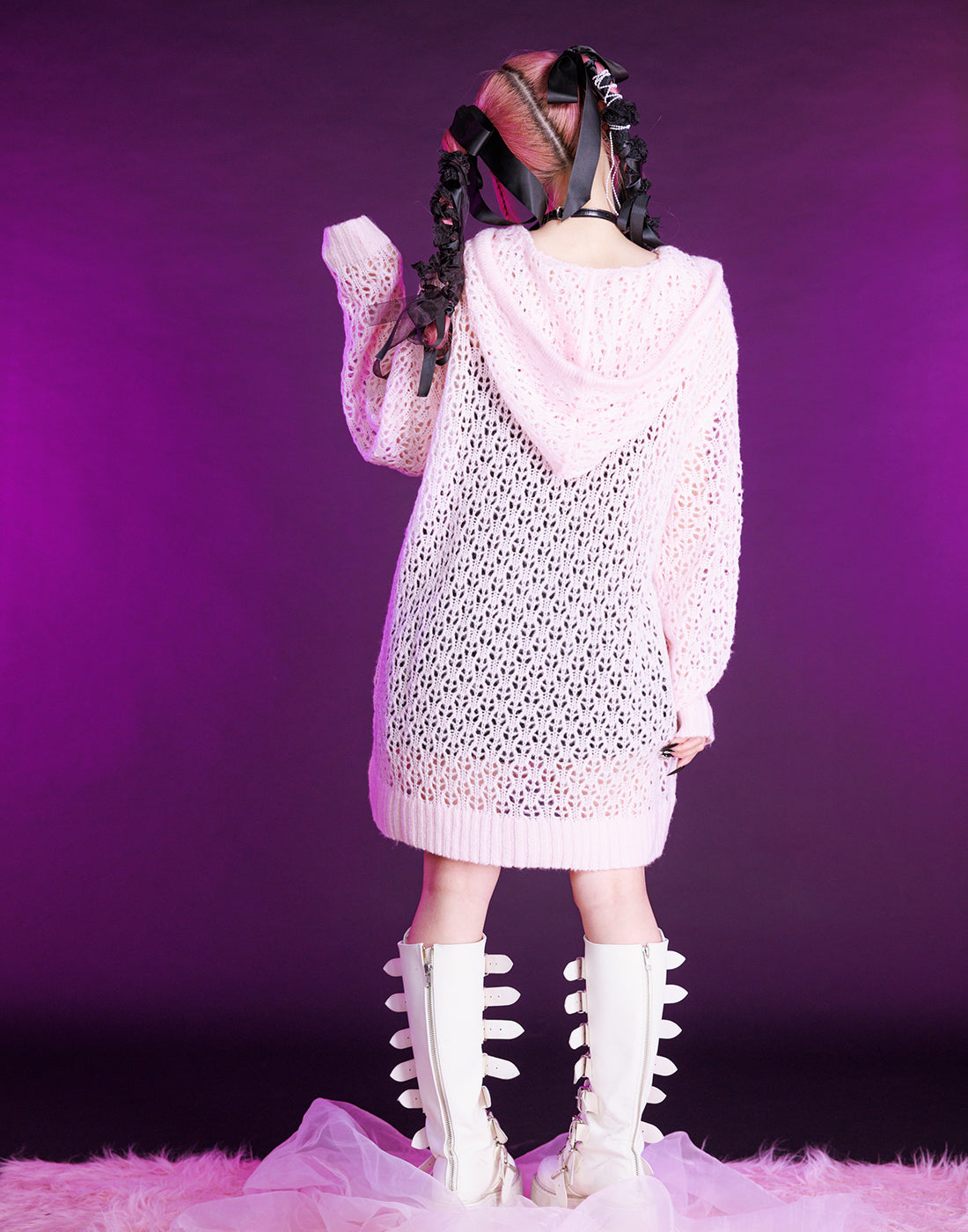 Loose mesh knit hoodie