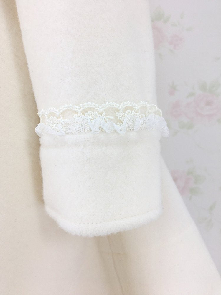 mille fille closet Side Laced Up Fur Hoodie Wool Coat (White)