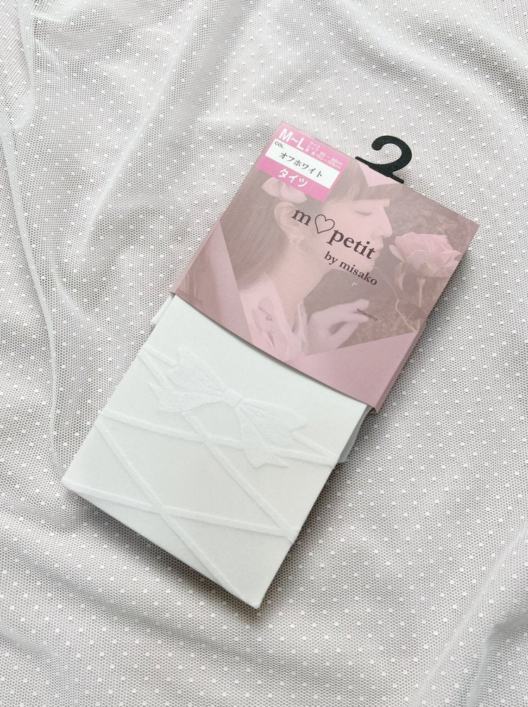 m♡petit by Misako Laced Up Ribbon Tights (White)