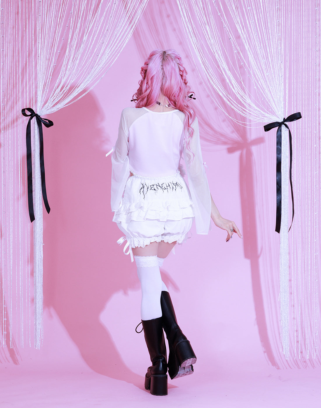 AVENCHUMU Sheer sleeve garter ribbon tops