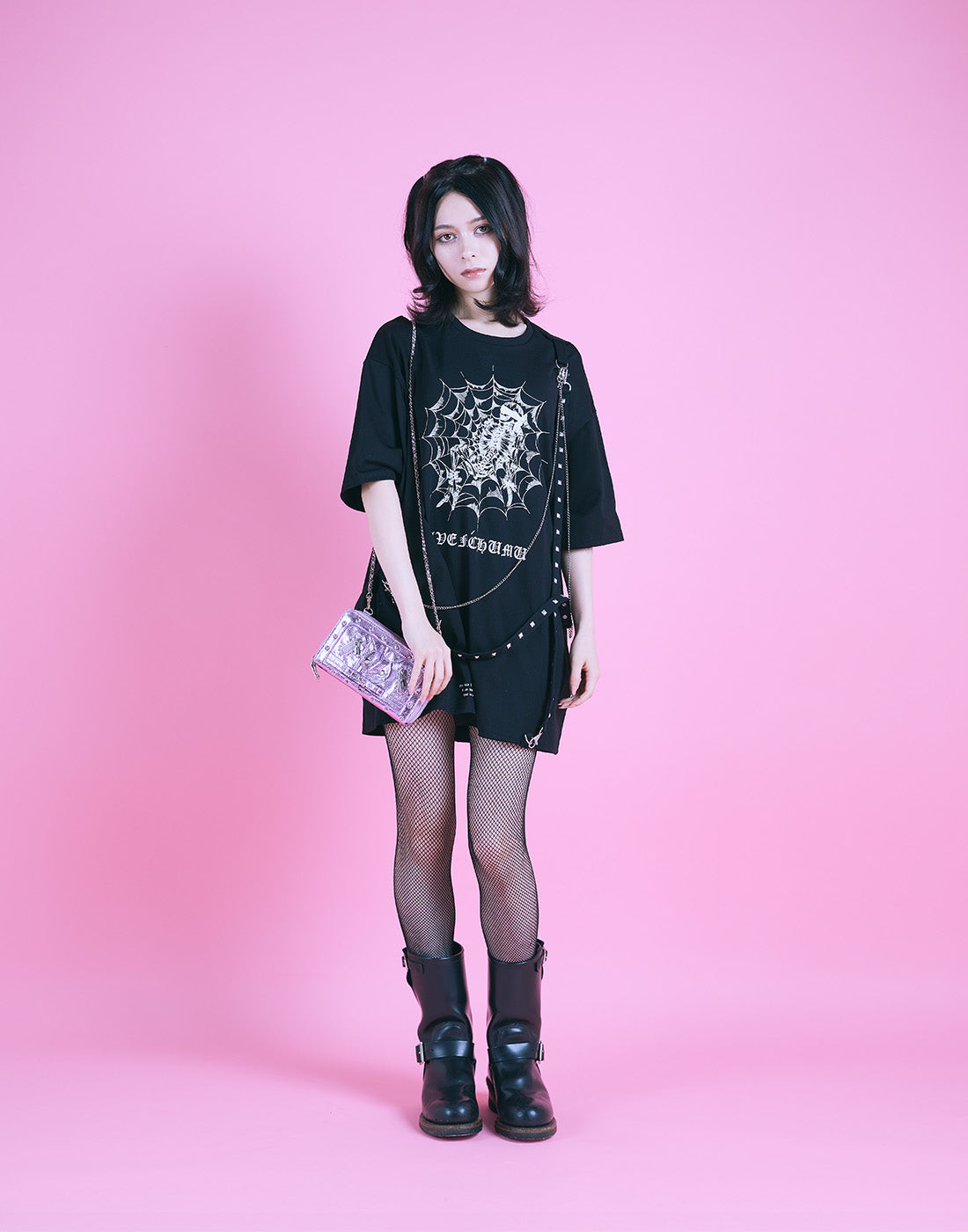 AVENCHUMU Skull illustration print studded cross t-shirt