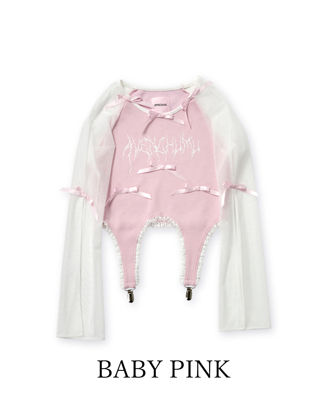 AVENCHUMU Sheer sleeve garter ribbon tops