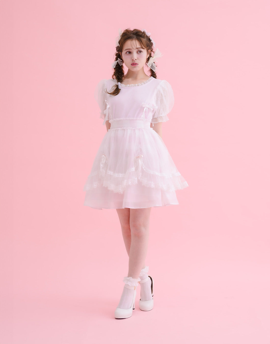 mellfy memory Twin lace-up ribbon puff T-shirt