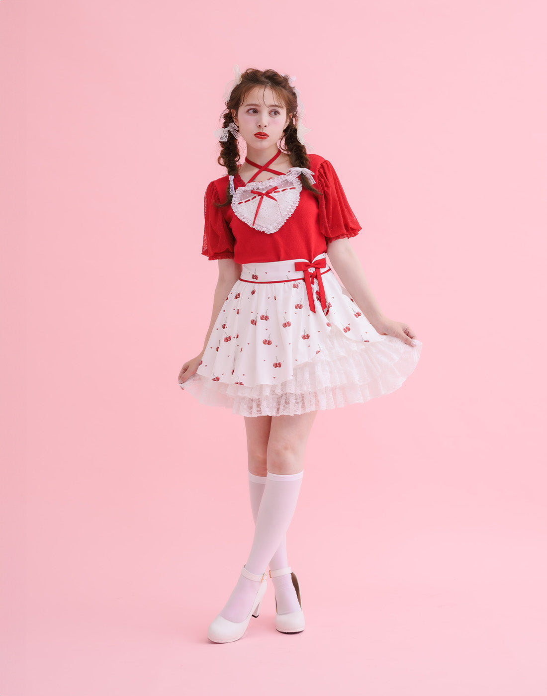 mellfy memory Sweet cherry lace frill Skirt