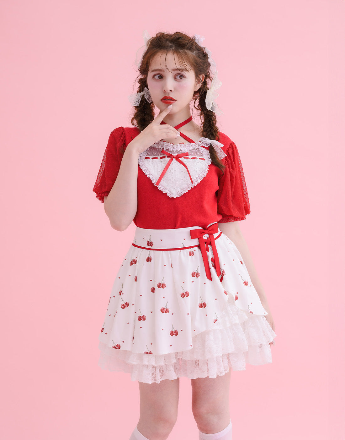 mellfy memory Sweet cherry lace frill Skirt