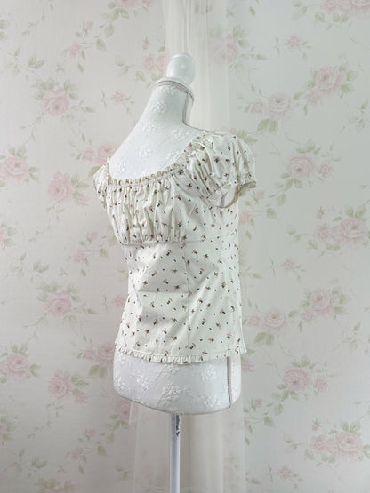 GRL Petite Floral Puff Sleeved Cotton Blouse (Ivory)