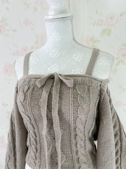 GRL Cardigan Moe Sleeve Camisole Set (Moca Beige)