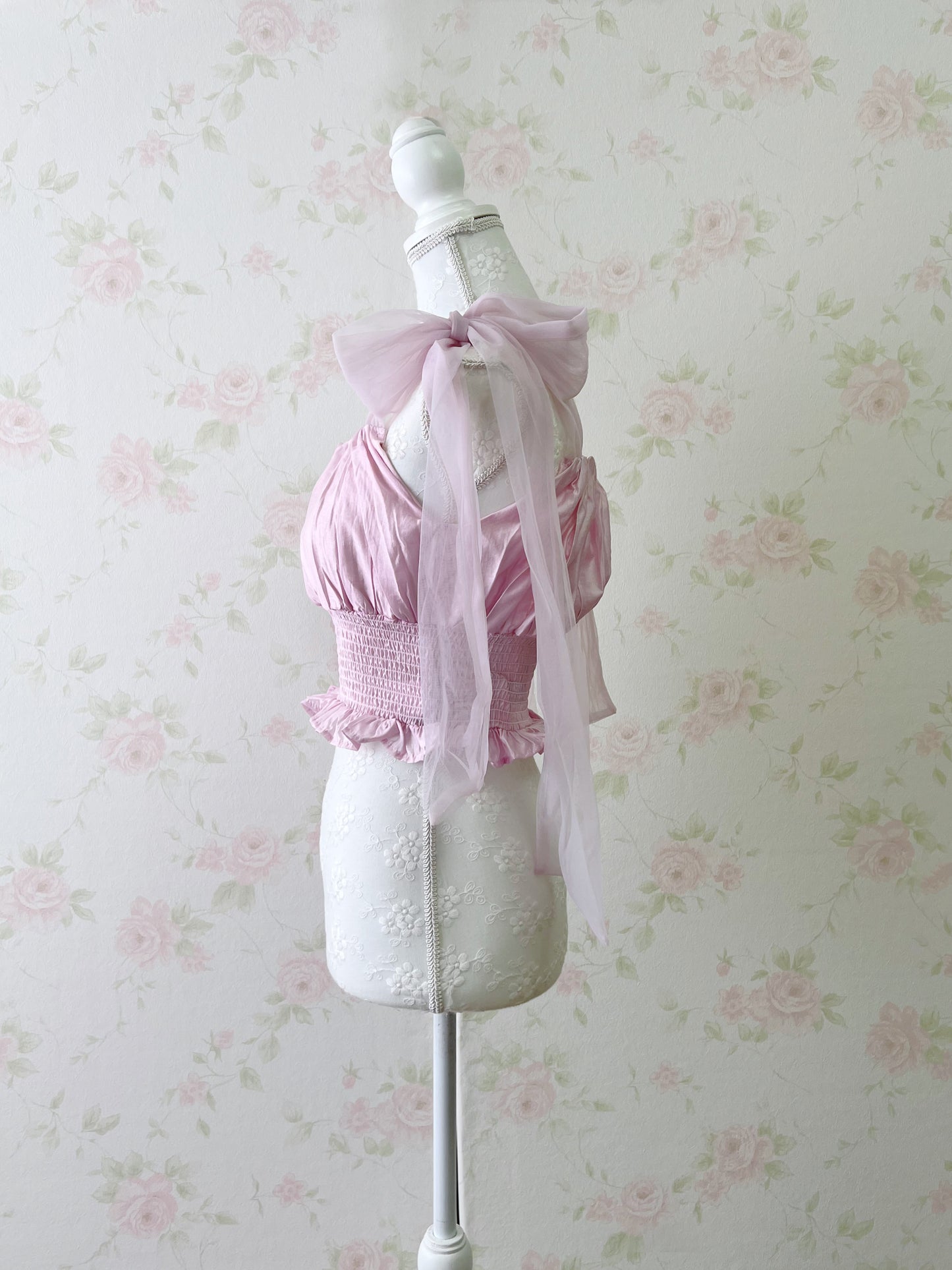 GRL Chiffon Shoulder Bow Silky Top (Pink)